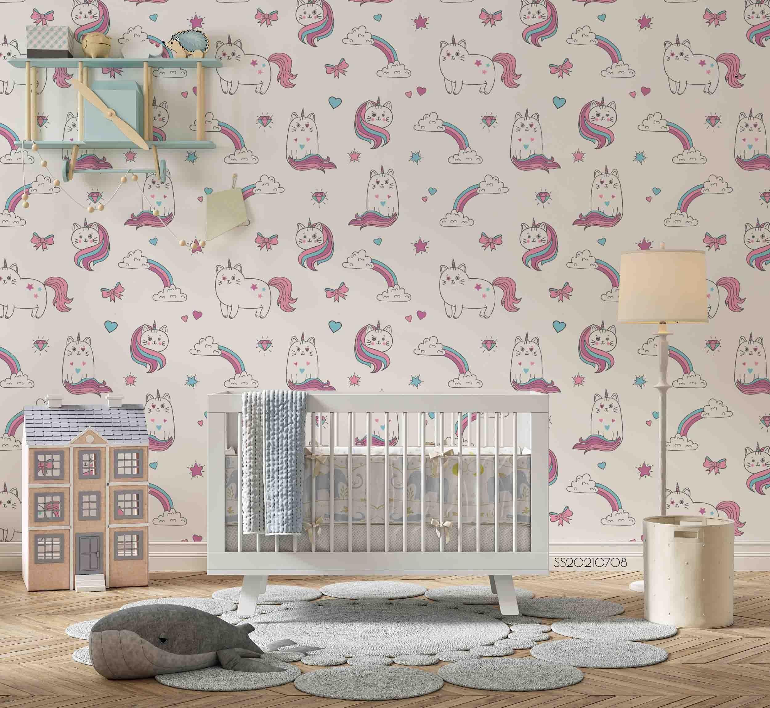 3D Cartoon Animal Unicorn Rainbow Wall Mural Wallpaper LQH 38- Jess Art Decoration