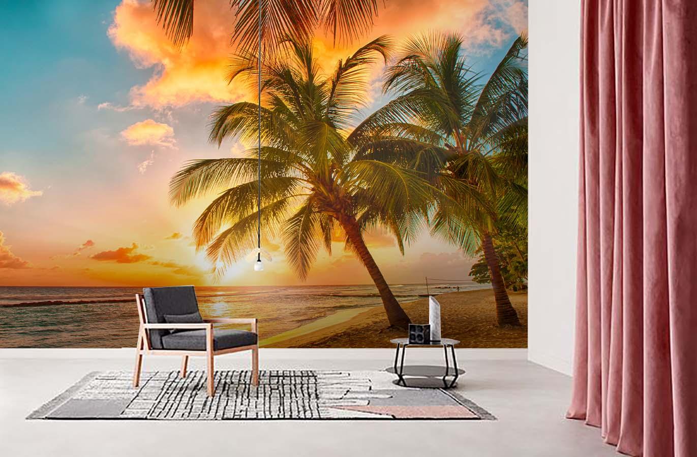 3D Tropical Beach Sunset Wall Mural Wallpaper  8- Jess Art Decoration