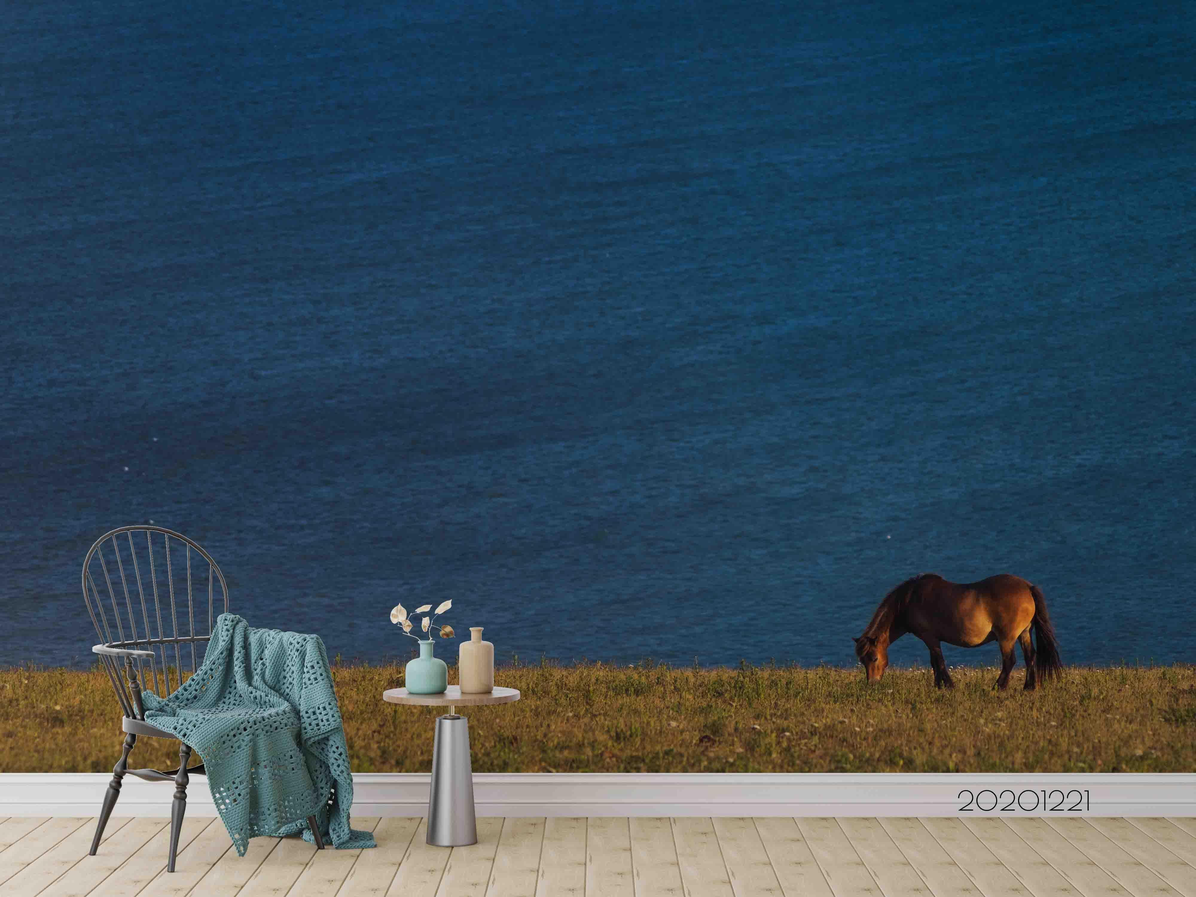 3D Blue Sea Animal Horse Wall Mural Wallpaper LQH 91- Jess Art Decoration