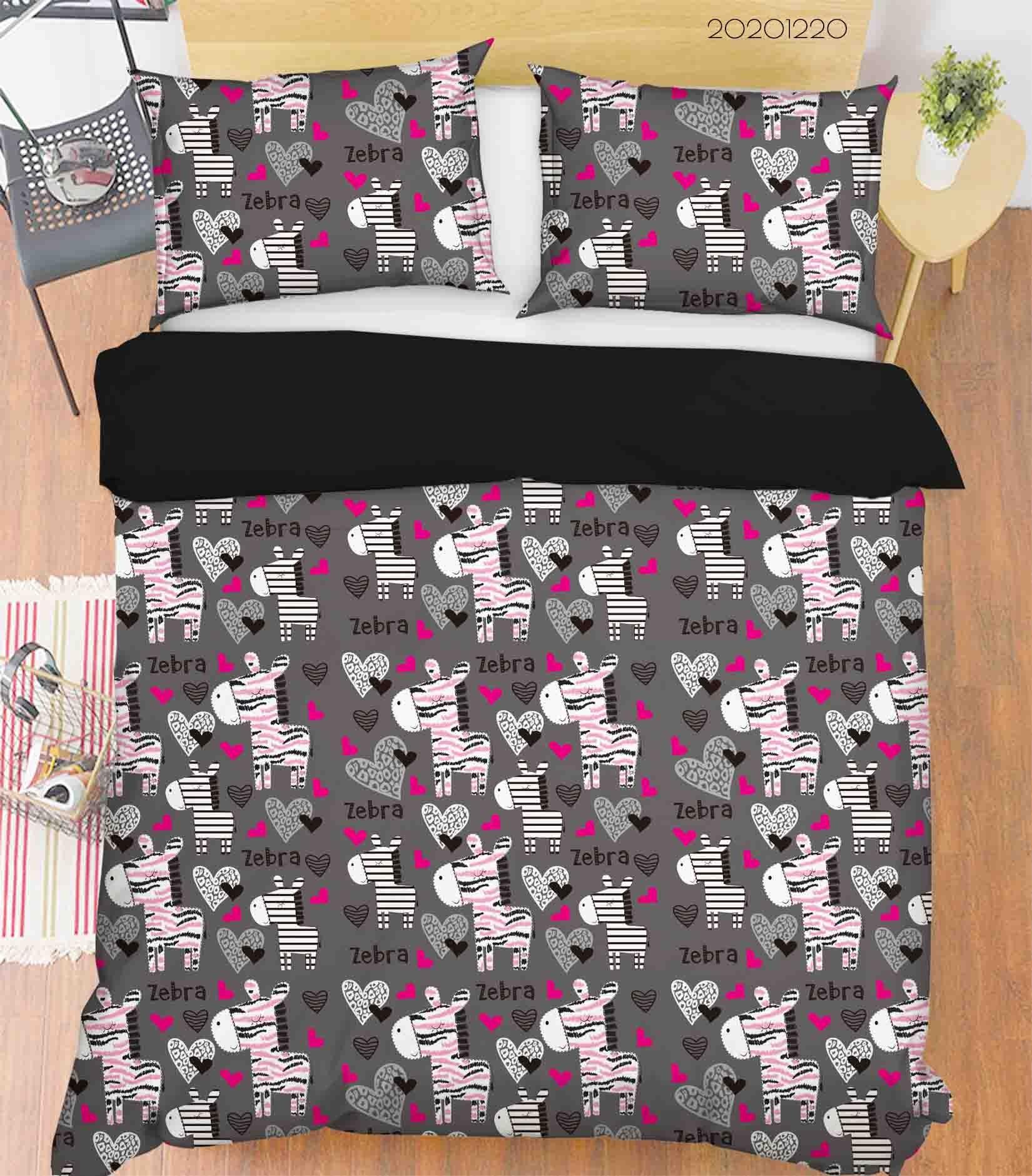 3D Hand Drawn Animal Zebra Love Quilt Cover Set Bedding Set Duvet Cover Pillowcases 100- Jess Art Decoration