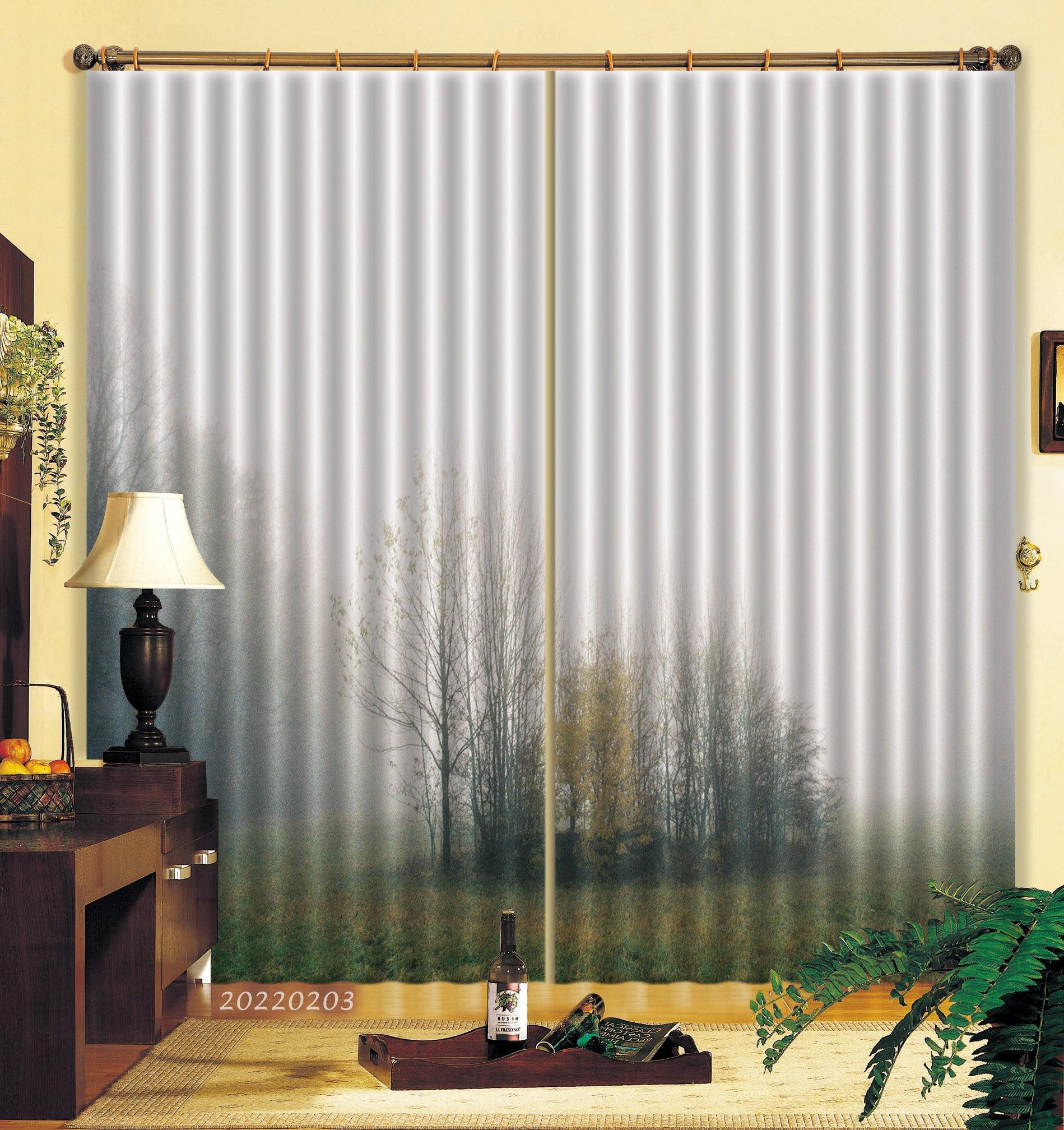 3D Meadow Tree Cloudy Misty Curtains and Drapes GD 1078- Jess Art Decoration