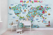 3D Cartoon World Map Wall Mural Wallpaper A278 LQH- Jess Art Decoration