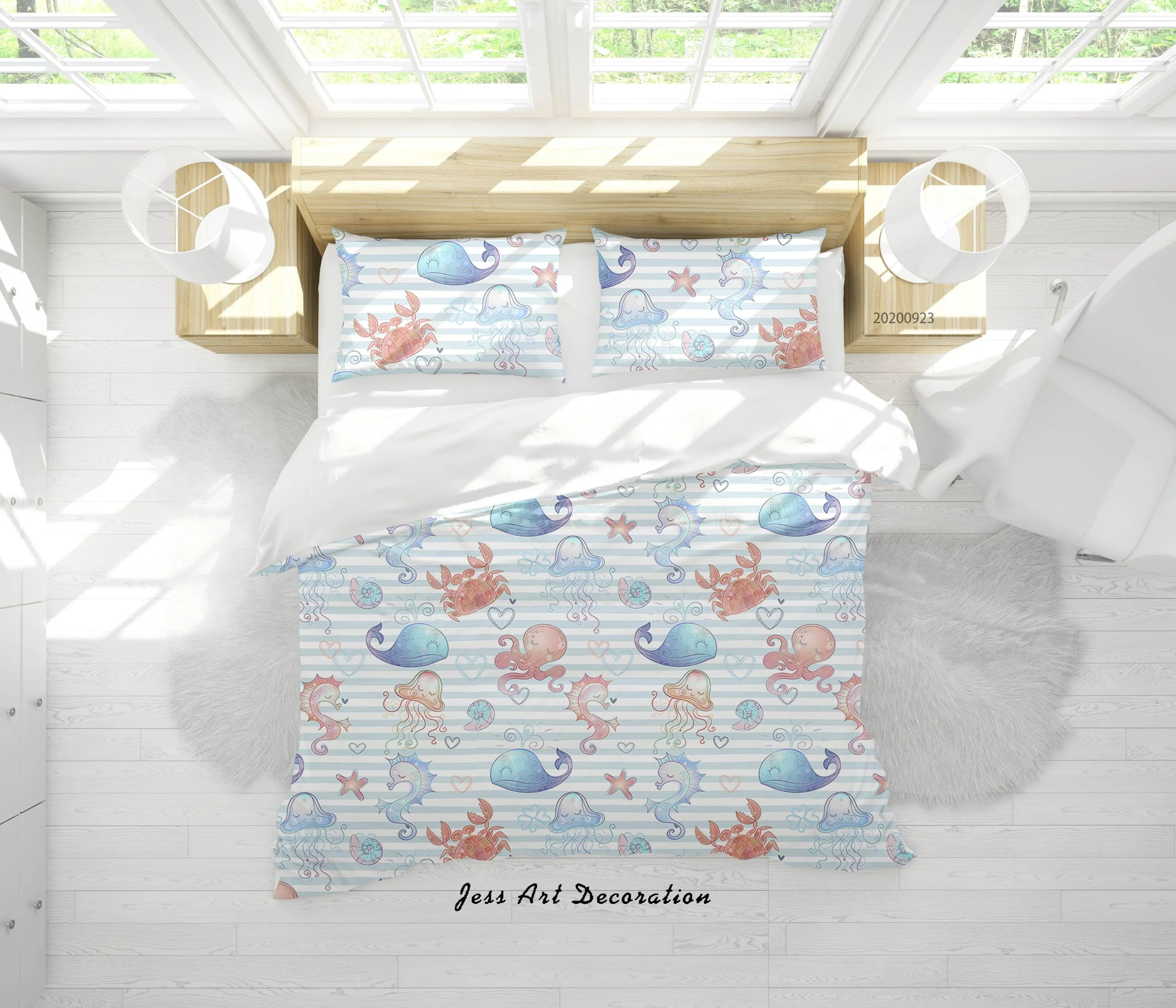 3D Cute Sea Animals Whale Quilt Cover Set Bedding Set Duvet Cover Pillowcases WJ 6372- Jess Art Decoration