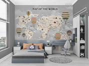3D World Map Hot Air Balloon Wall Mural Wallpaper LQH 506- Jess Art Decoration
