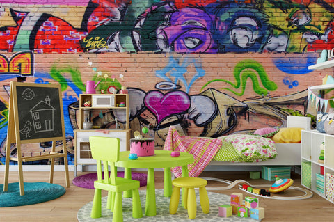 3D Brick Abstract Colorful Graffiti Wall Mural Wallpaper 154- Jess Art Decoration