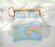 3D Blue World Map Quilt Cover Set Bedding Set Pillowcases 34- Jess Art Decoration