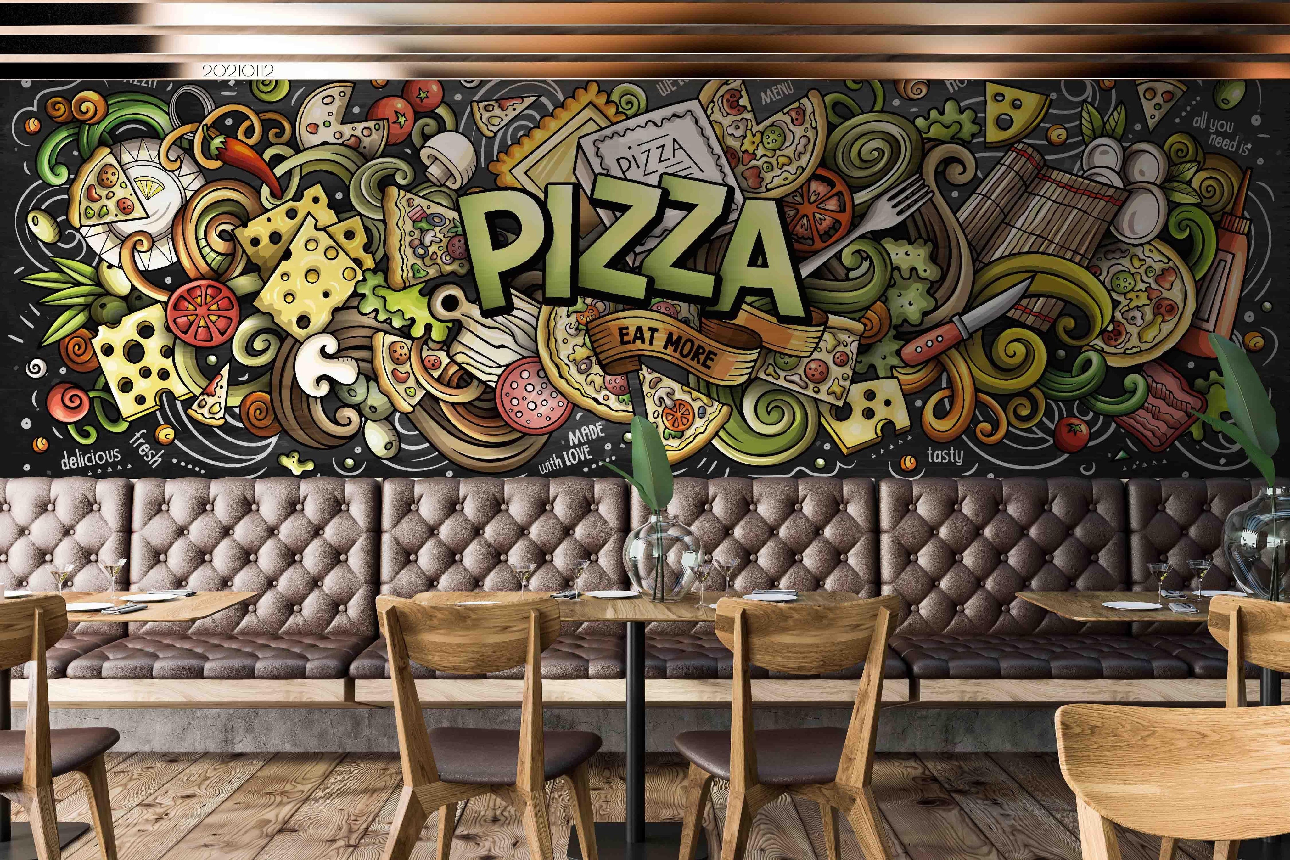 3D Fast Food Restaurant Pizza Background Wall Mural Wallpaper LQH 15- Jess Art Decoration