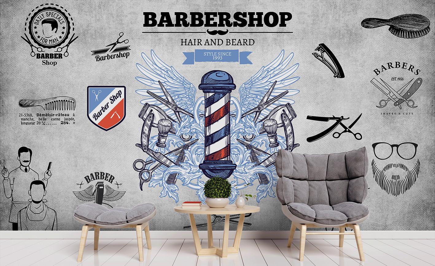 3D Blue Barber Shop Wall Mural Wallpaper 37- Jess Art Decoration