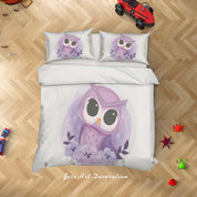 3D White Purple Owl Quilt Cover Set Bedding Set Duvet Cover Pillowcases SF06- Jess Art Decoration