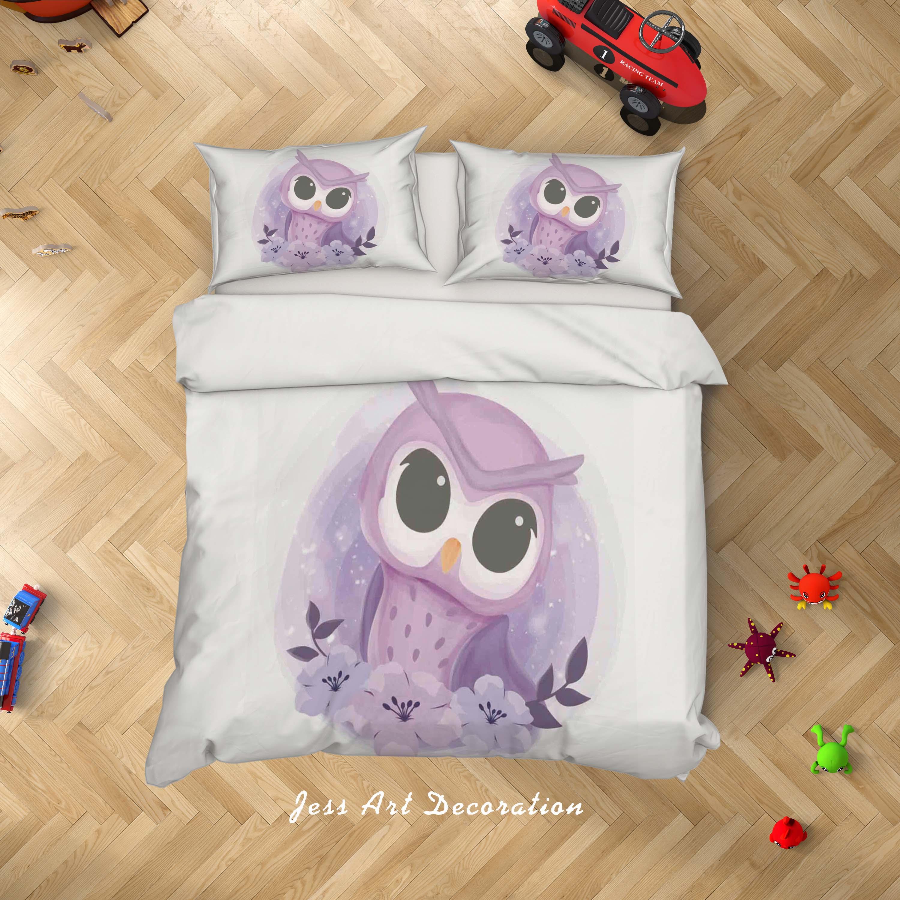 3D White Purple Owl Quilt Cover Set Bedding Set Duvet Cover Pillowcases SF06- Jess Art Decoration