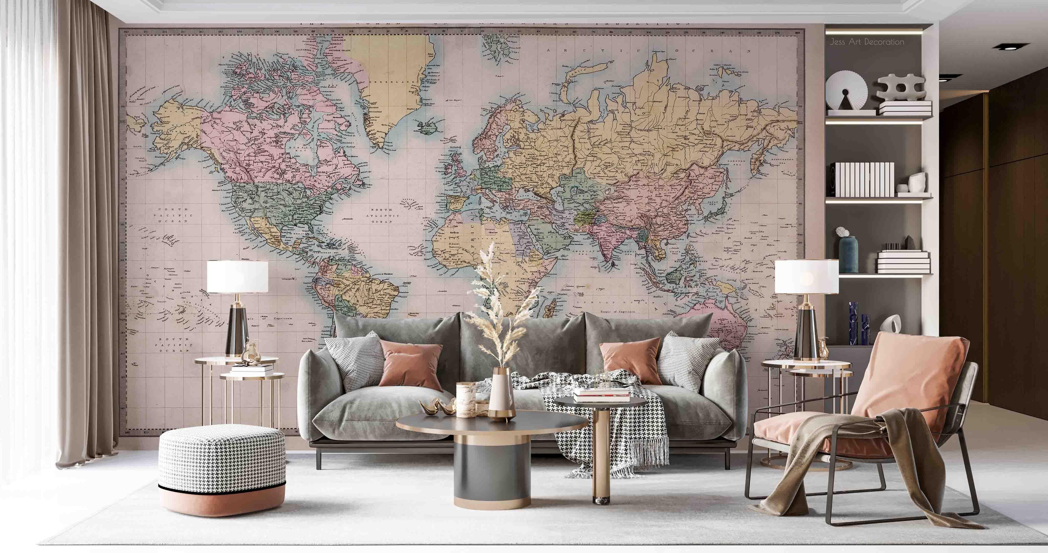 3D Retro World Map Wall Mural Wallpaper GD 2661- Jess Art Decoration