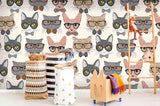 3D Glasses Cat Kitty Wall Mural Wallpaper SF116- Jess Art Decoration