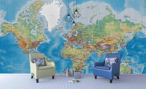 3D Blue World Map Wall Mural Wallpaper LQH 99- Jess Art Decoration