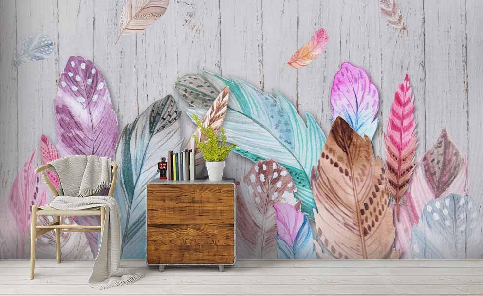 3D Watercolor Feathers Board Wall Mural Wallpaper 219- Jess Art Decoration