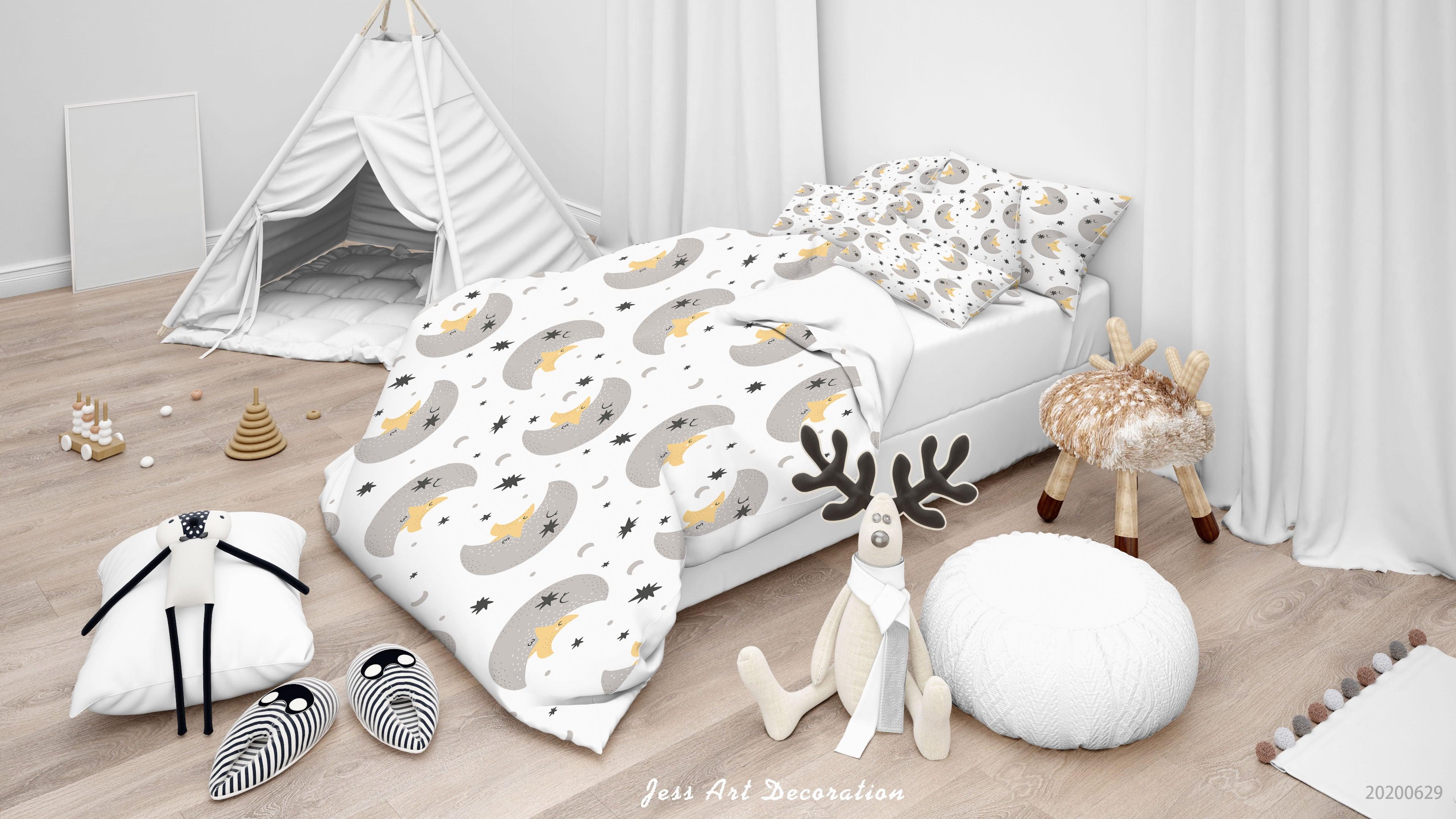 3D White Moon Star Quilt Cover Set Bedding Set Duvet Cover Pillowcases SF02- Jess Art Decoration