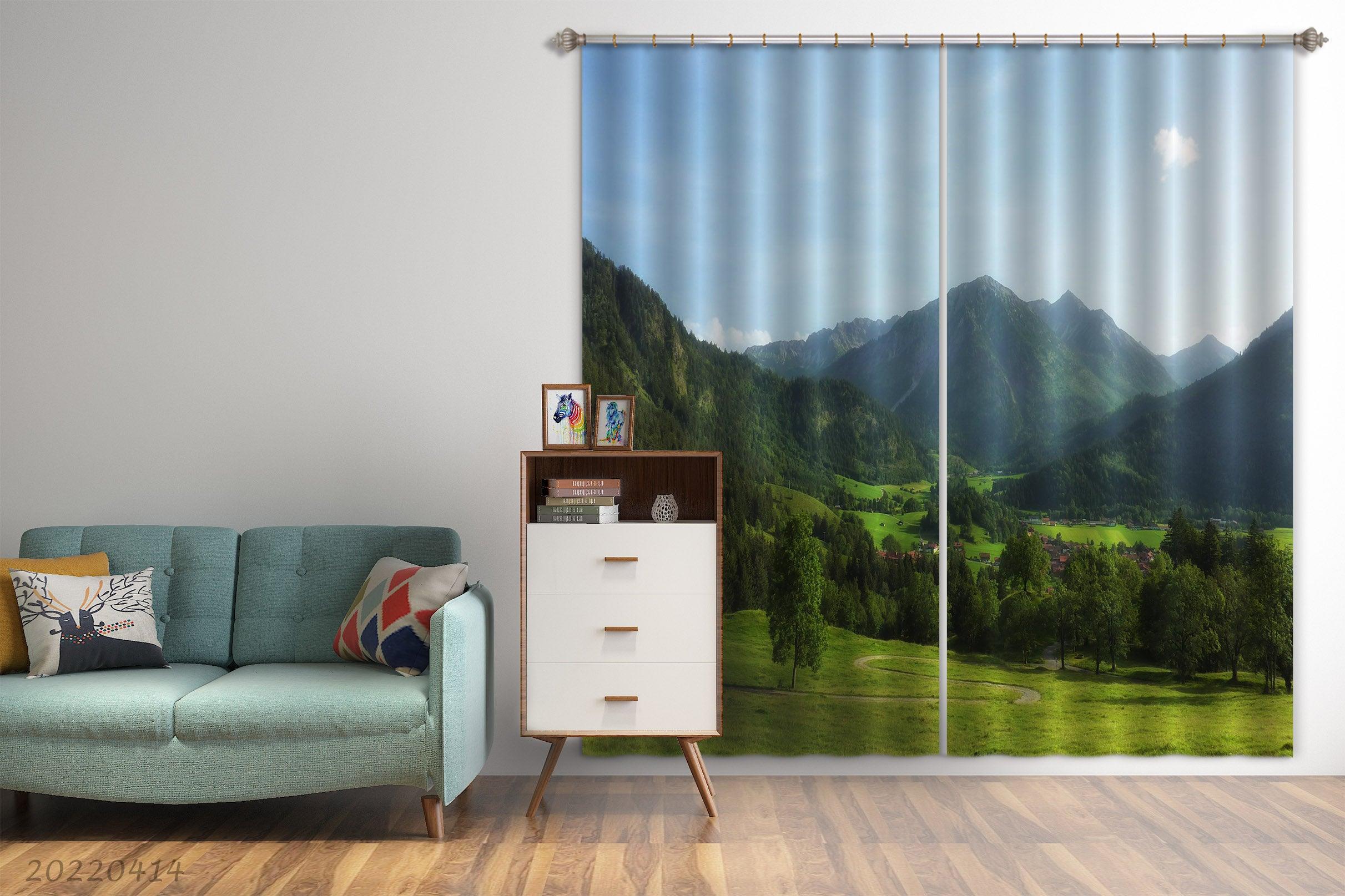 3D Landscape Nature Forest Mountains Sky Grass Curtains and Drapes GD 4133- Jess Art Decoration