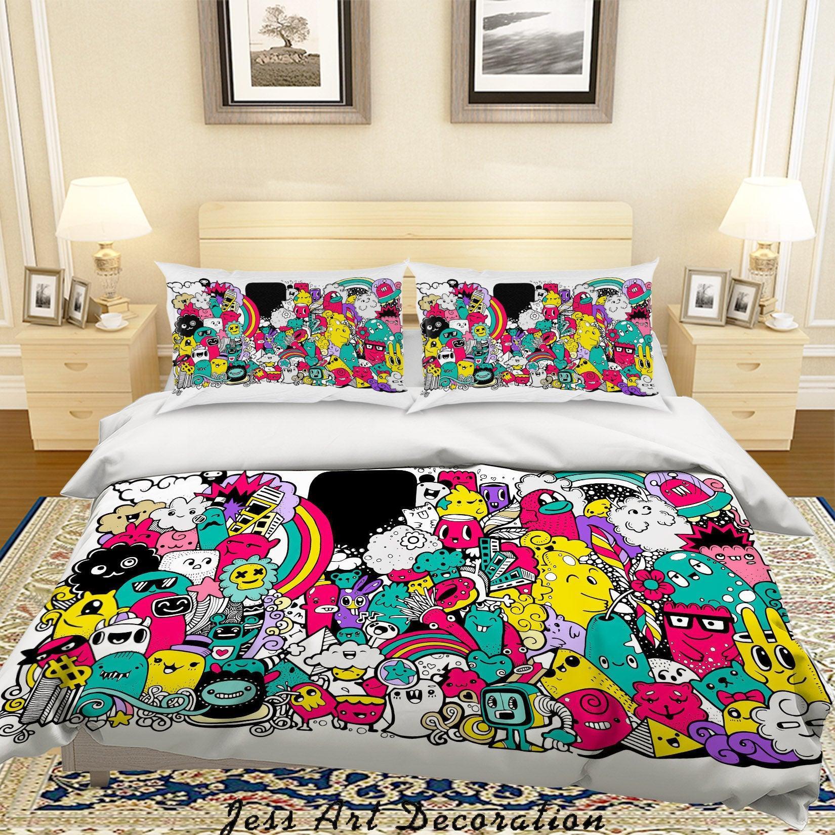3D Graffiti Colorful Monster Quilt Cover Set Bedding Set Duvet Cover Pillowcases LXL 67- Jess Art Decoration