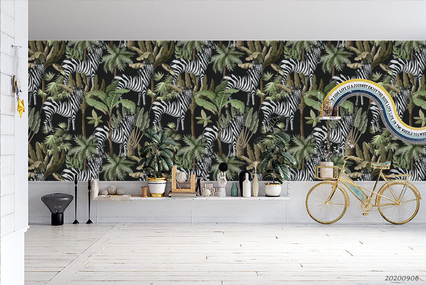 Vintage Zebra Animal Leaves Plant Pattern Wall Mural Wallpaper LXL- Jess Art Decoration