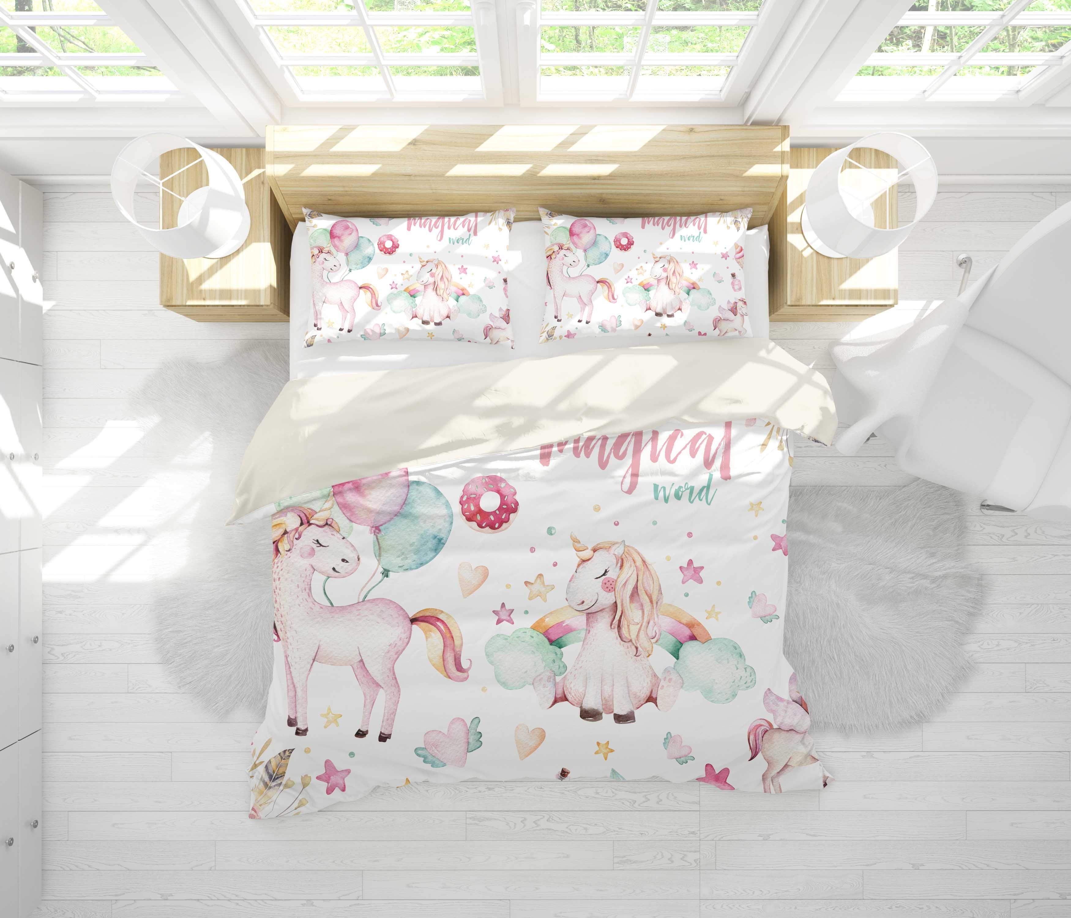 3D Watercolor Unicorn Rainbow Quilt Cover Set Bedding Set Pillowcases 25- Jess Art Decoration