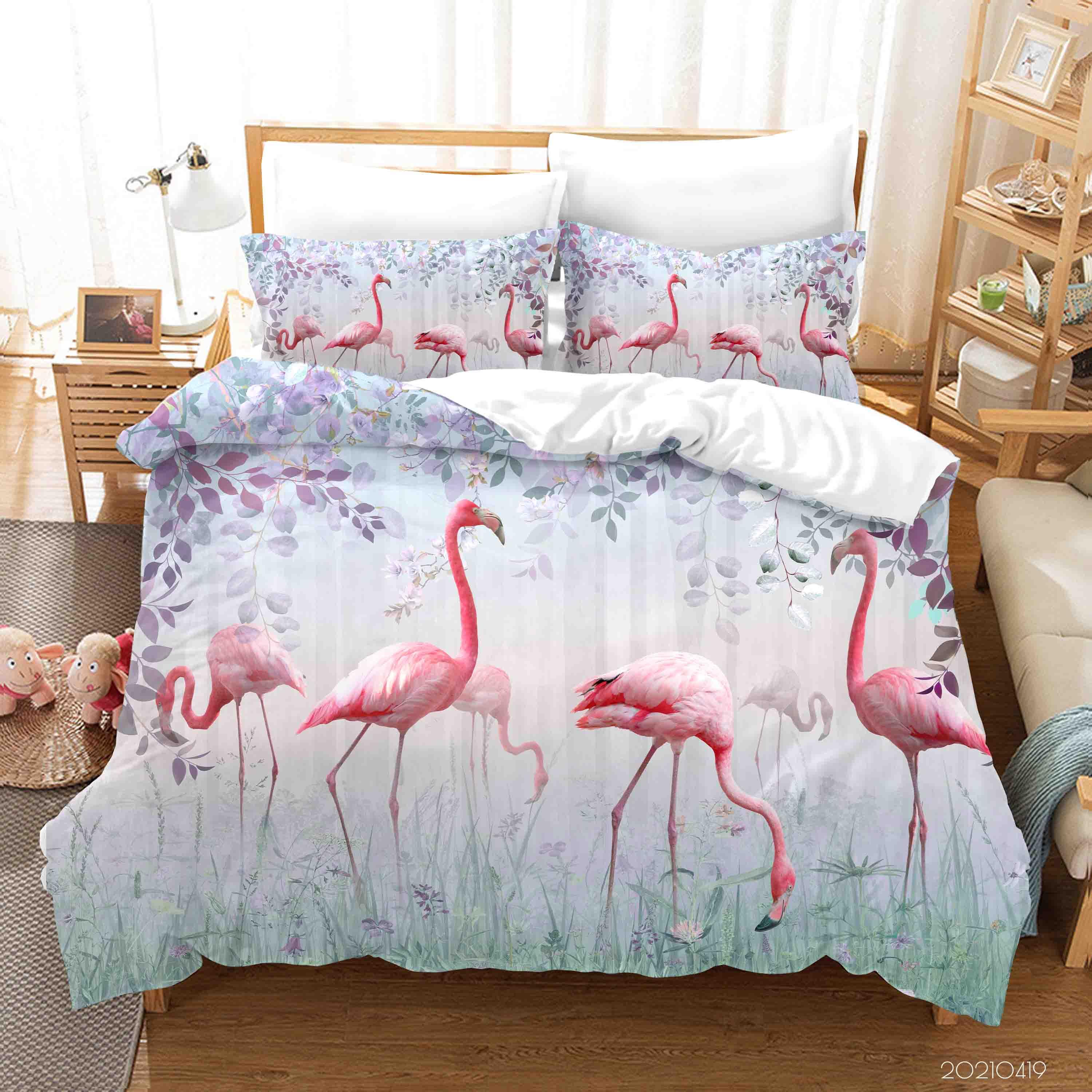 3D Watercolor Leaf Flamingo Quilt Cover Set Bedding Set Duvet Cover Pillowcases 101- Jess Art Decoration