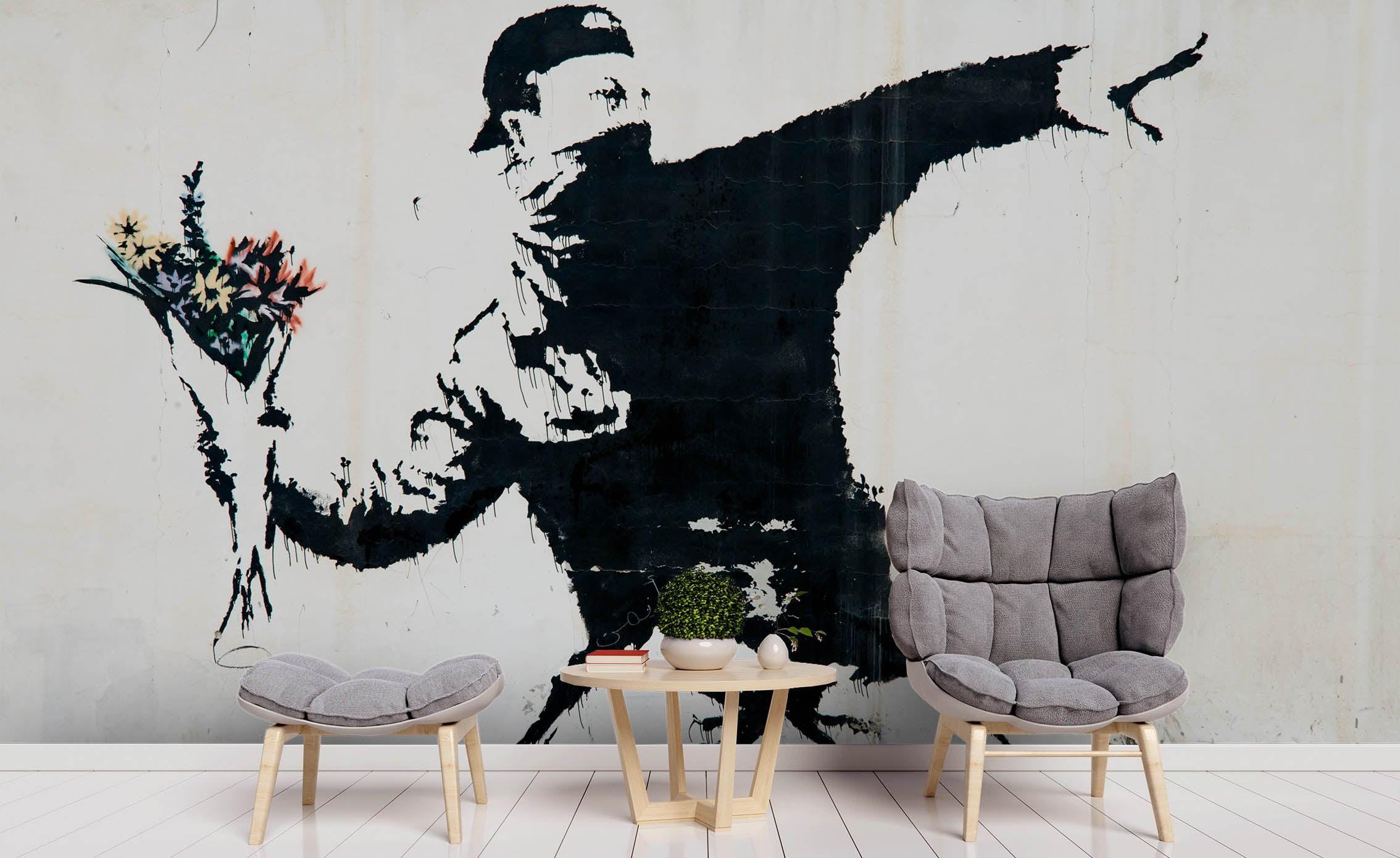 3D Banksy Figure Color Flower Love Wall Mural Wallpaper ZY D69- Jess Art Decoration