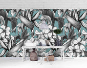 3D Hand Sketching Giant Floral Blue Wall Mural Wallpaper LXL 525- Jess Art Decoration