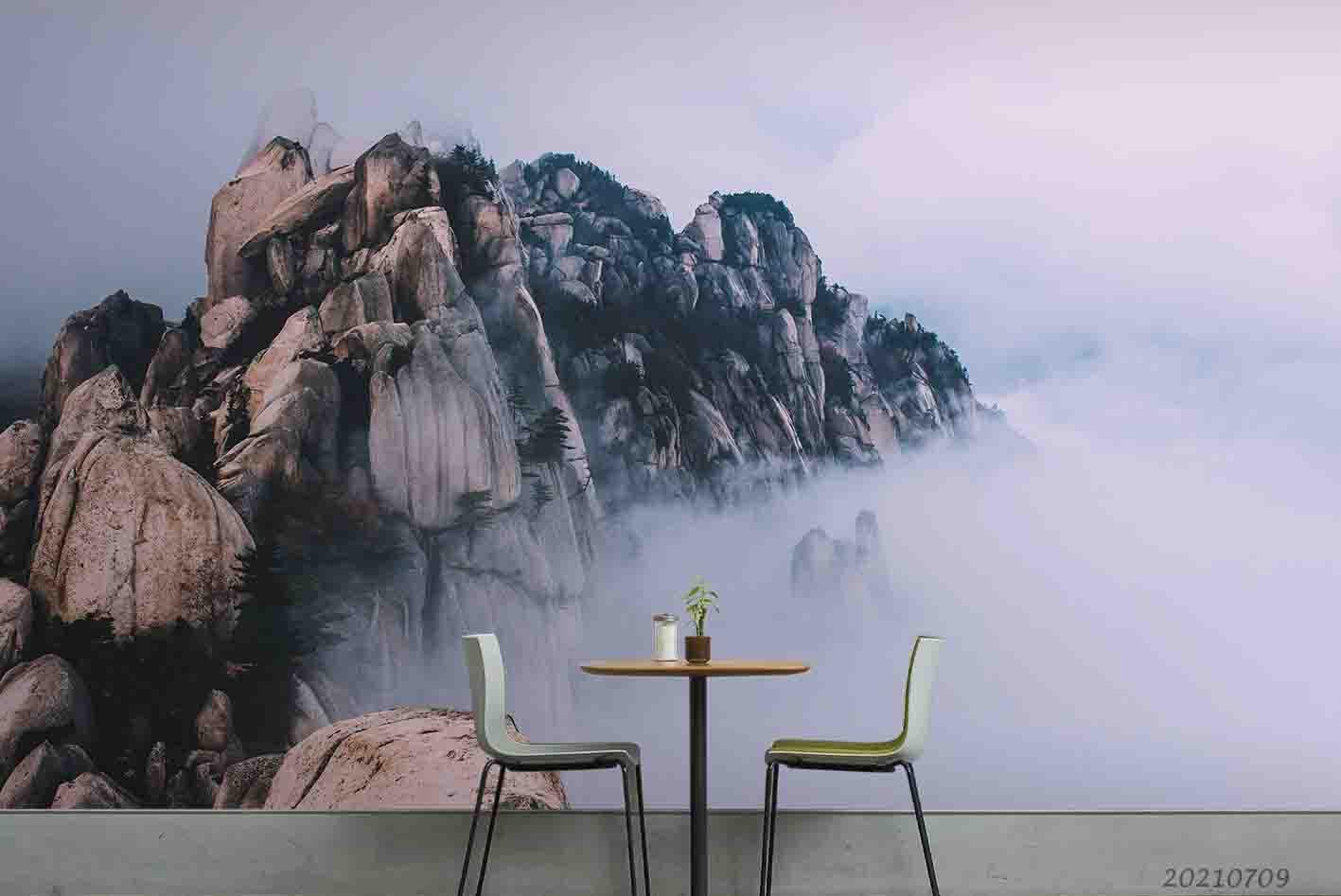 3D Mountain Rock Foggy Wall Mural Wallpaper 3776- Jess Art Decoration