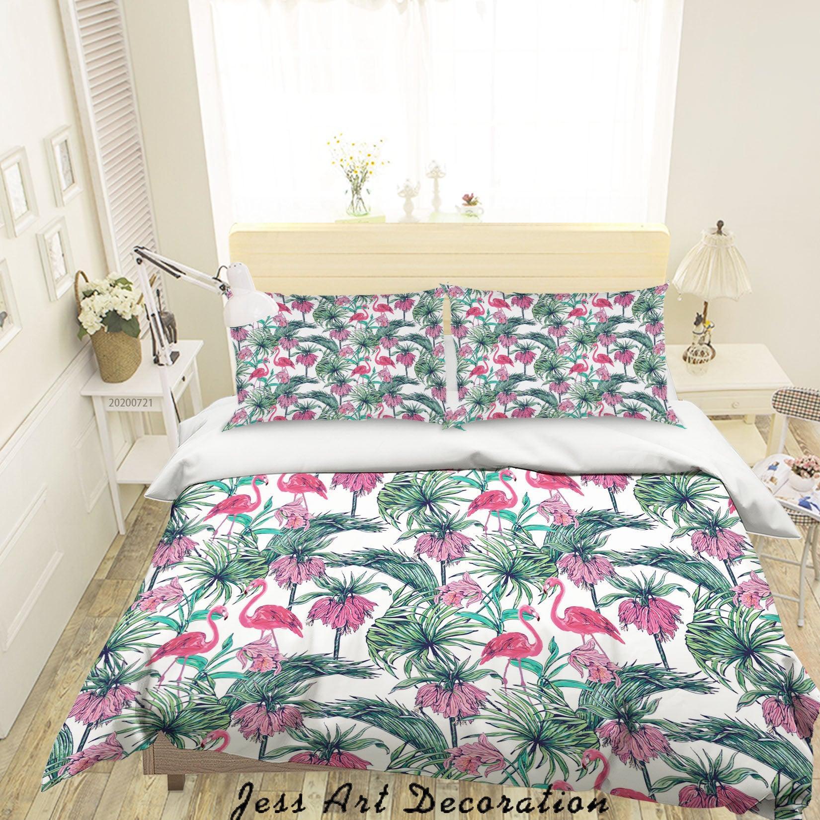 3D Colourful Flamingo Leaves Floral Pattern Quilt Cover Set Bedding Set Duvet Cover Pillowcases WJ 3785- Jess Art Decoration