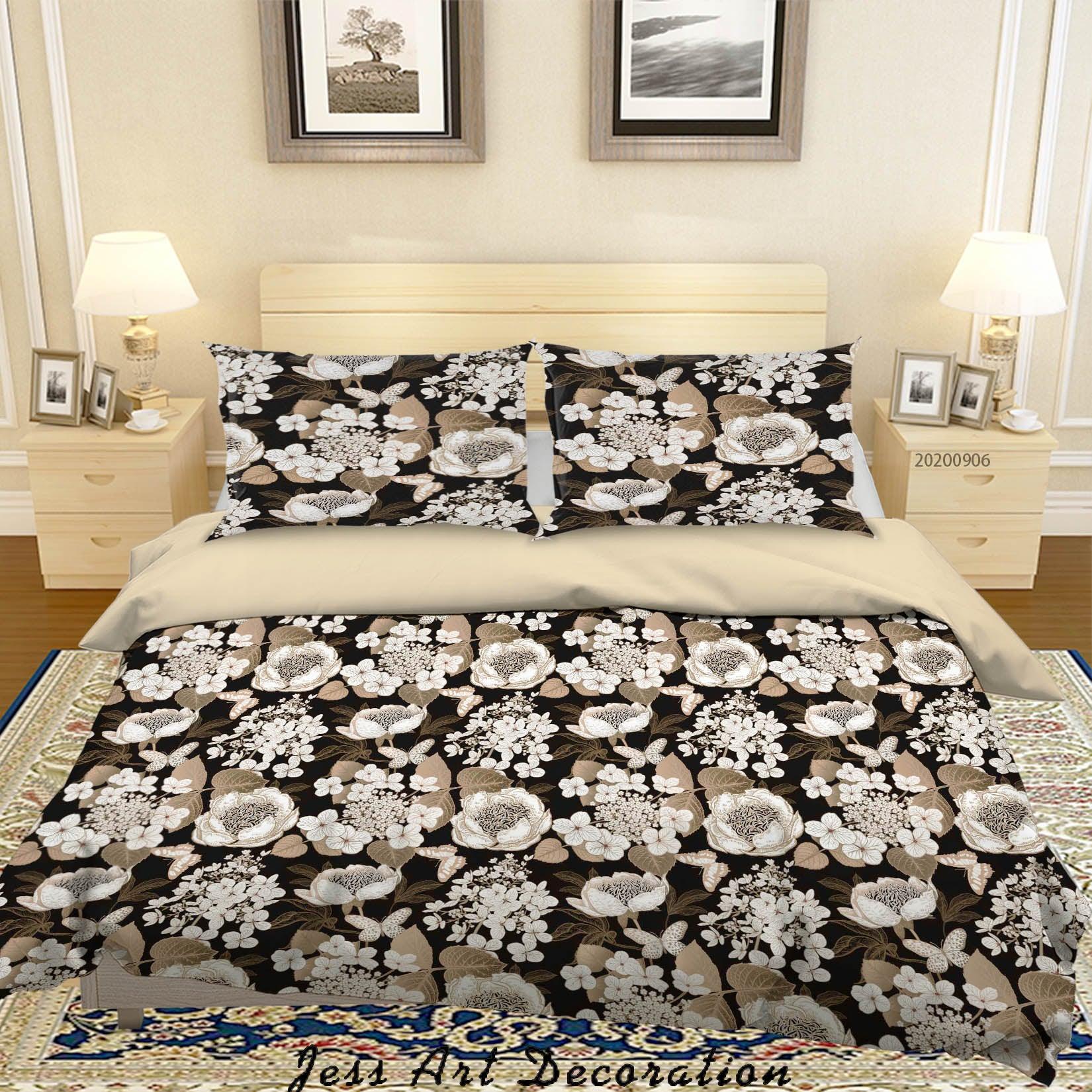 3D Vintage Leaves White Floral Pattern Quilt Cover Set Bedding Set Duvet Cover Pillowcases WJ 3653- Jess Art Decoration