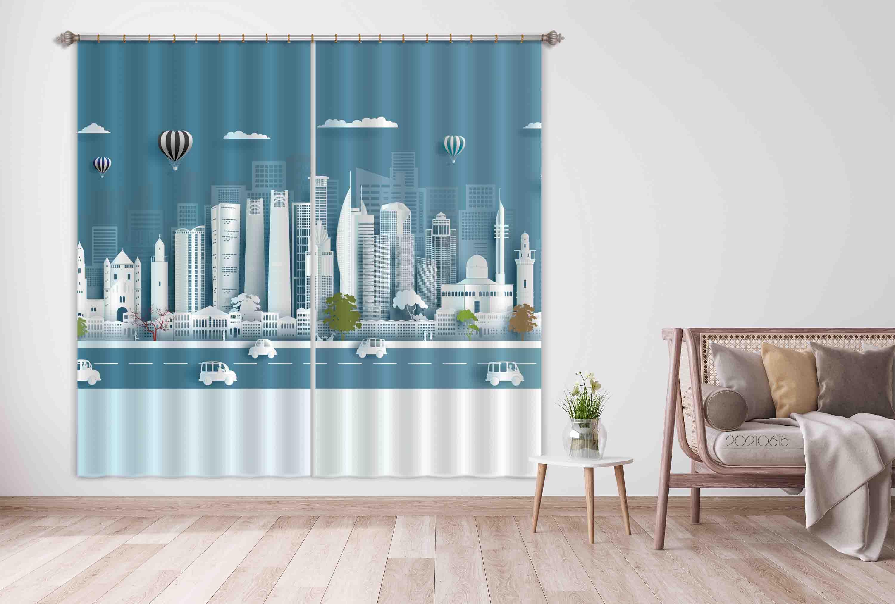 3D Abstract Building City Road Car Hot Air Balloon White Curtains and Drapes LLL 434- Jess Art Decoration