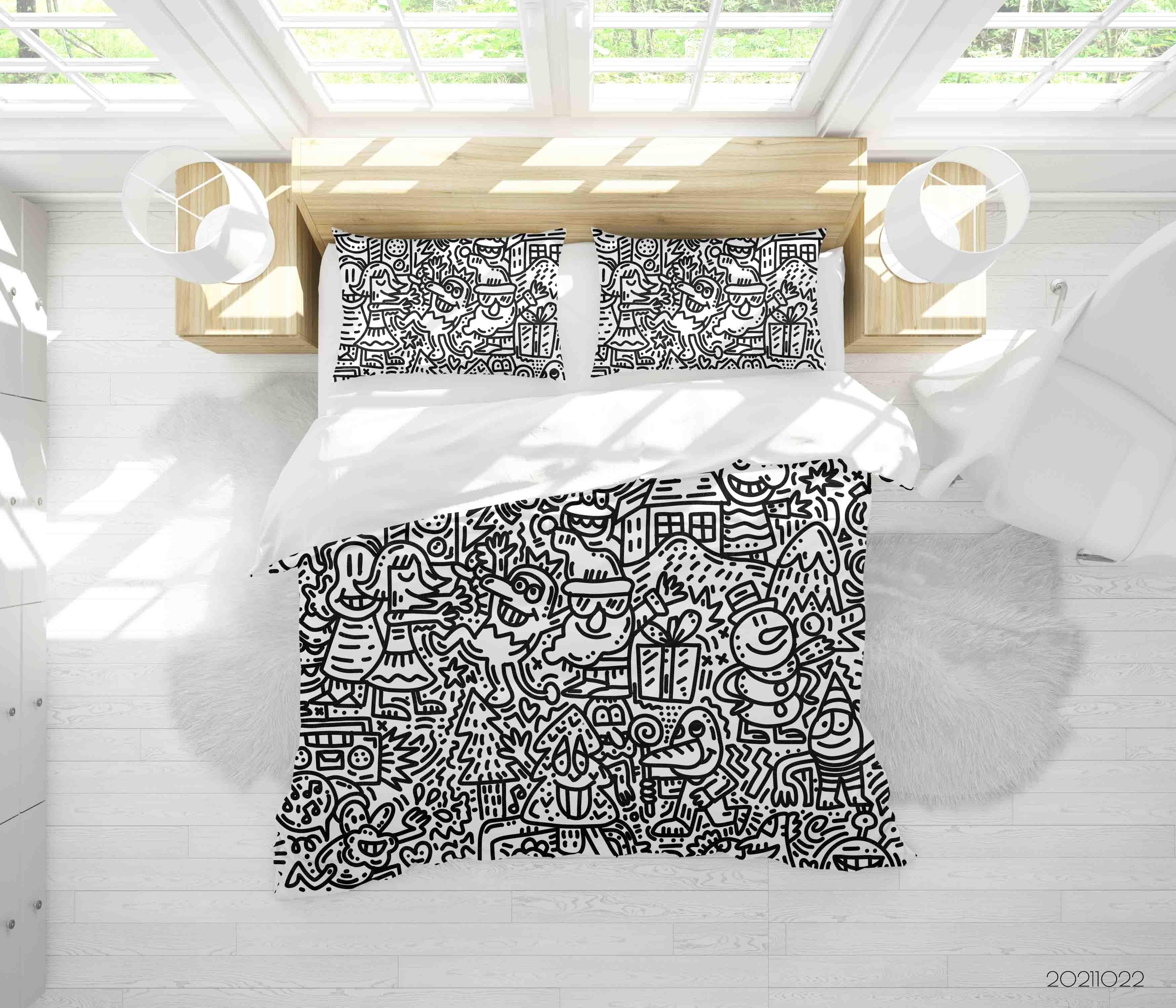 3D Cartoon Illustration Graffiti Quilt Cover Set Bedding Set Duvet Cover Pillowcases 59- Jess Art Decoration