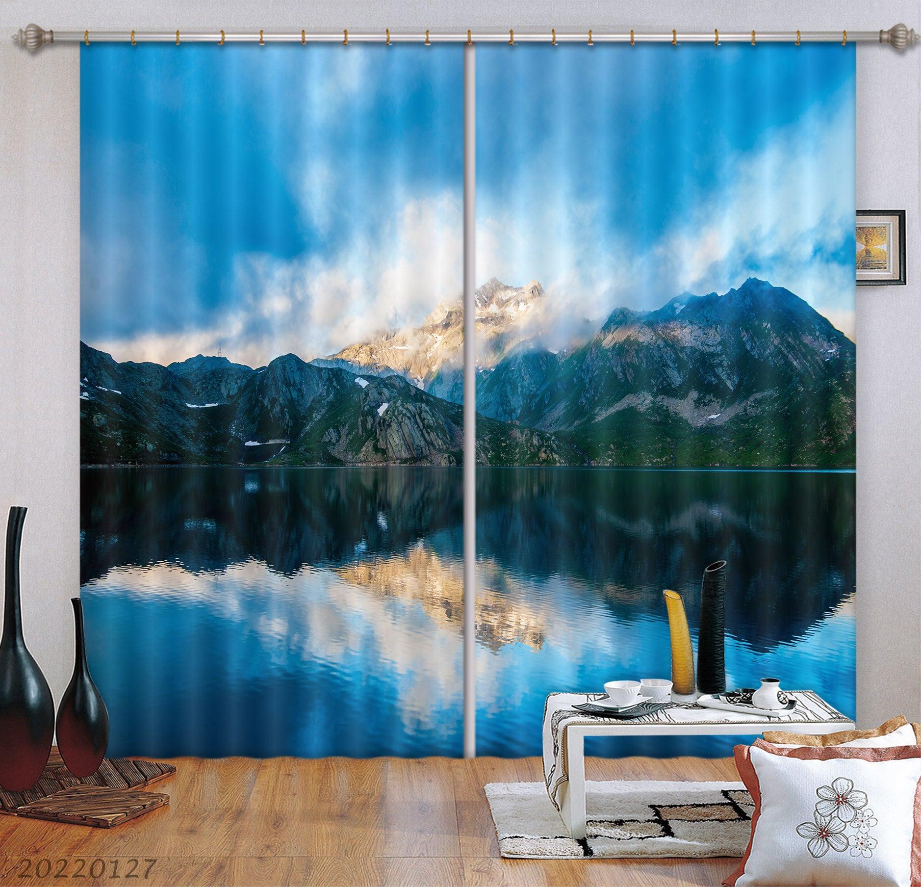 3D Mountain Lake Fog Curtains and Drapes GD 1538- Jess Art Decoration