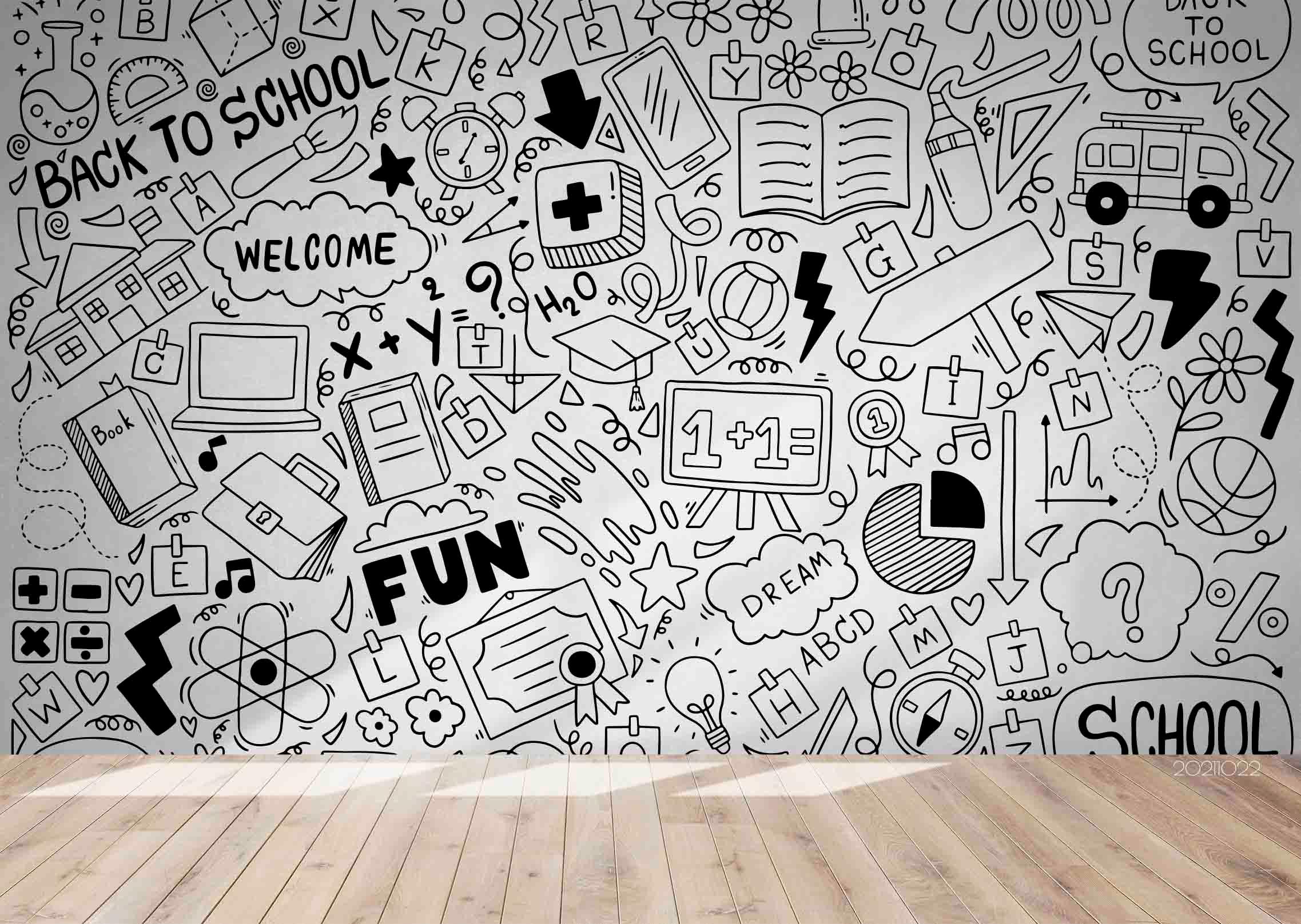 3D Hand Drawn School Icons Doodle Wall Mural Wallpaper LQH 40- Jess Art Decoration
