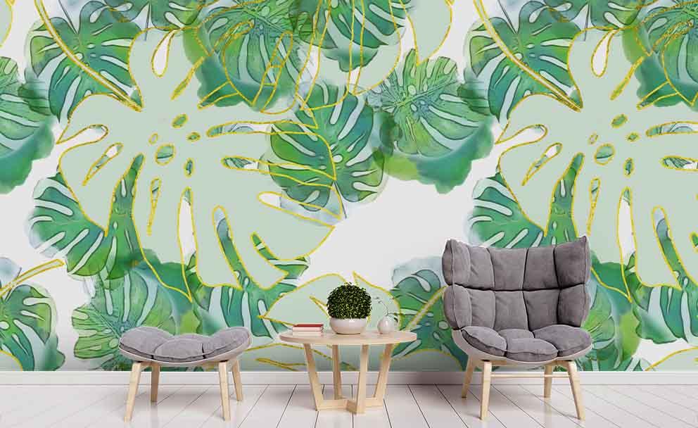 3D Watercolor Palm Leaves Wall Mural Wallpaper 216- Jess Art Decoration