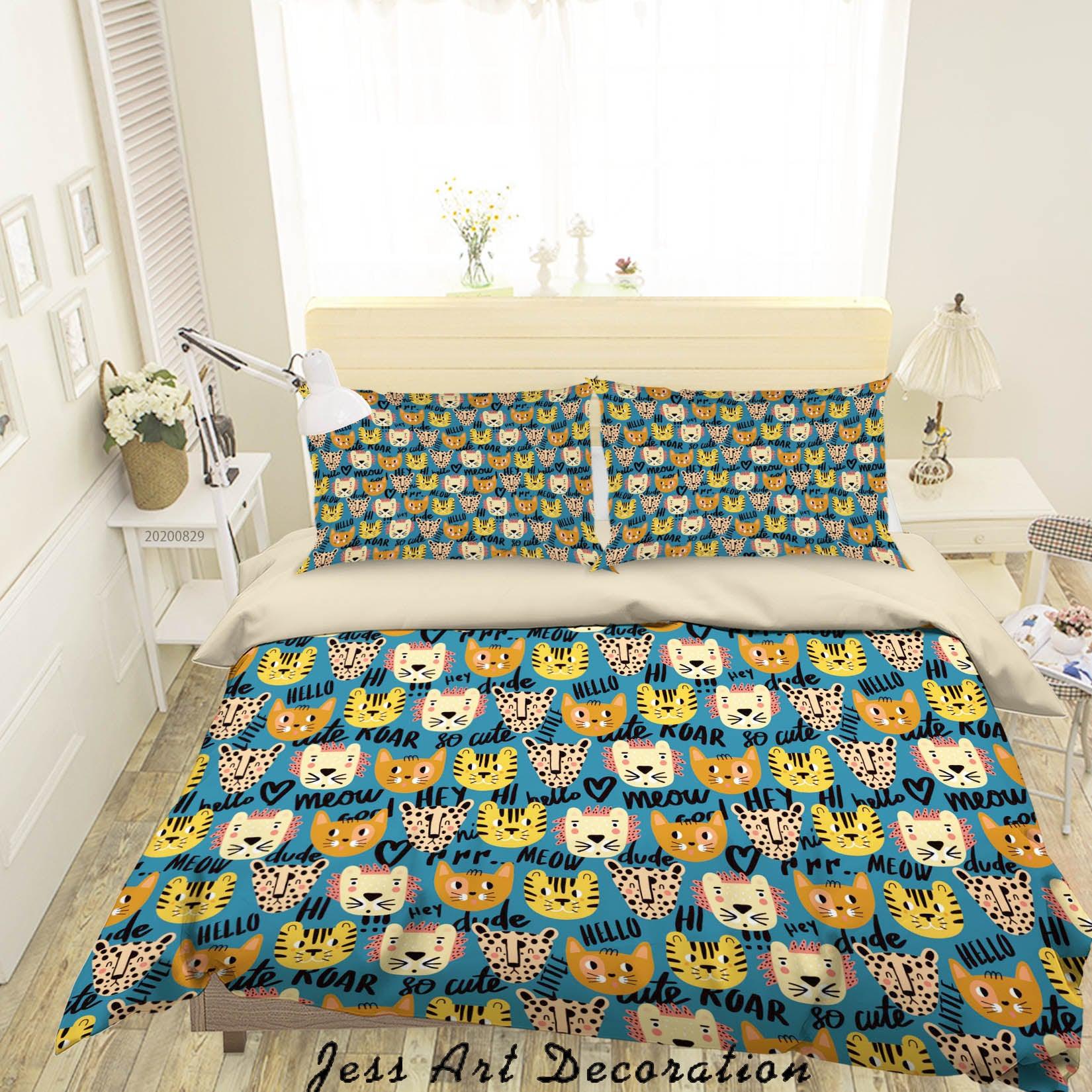 3D Abstract Hand Draw Cartoon Nature Cat Pattern Quilt Cover Set Bedding Set Duvet Cover Pillowcases WJ 3521- Jess Art Decoration