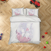 3D White Rabbit Umbrella Quilt Cover Set Bedding Set Duvet Cover Pillowcases SF09- Jess Art Decoration