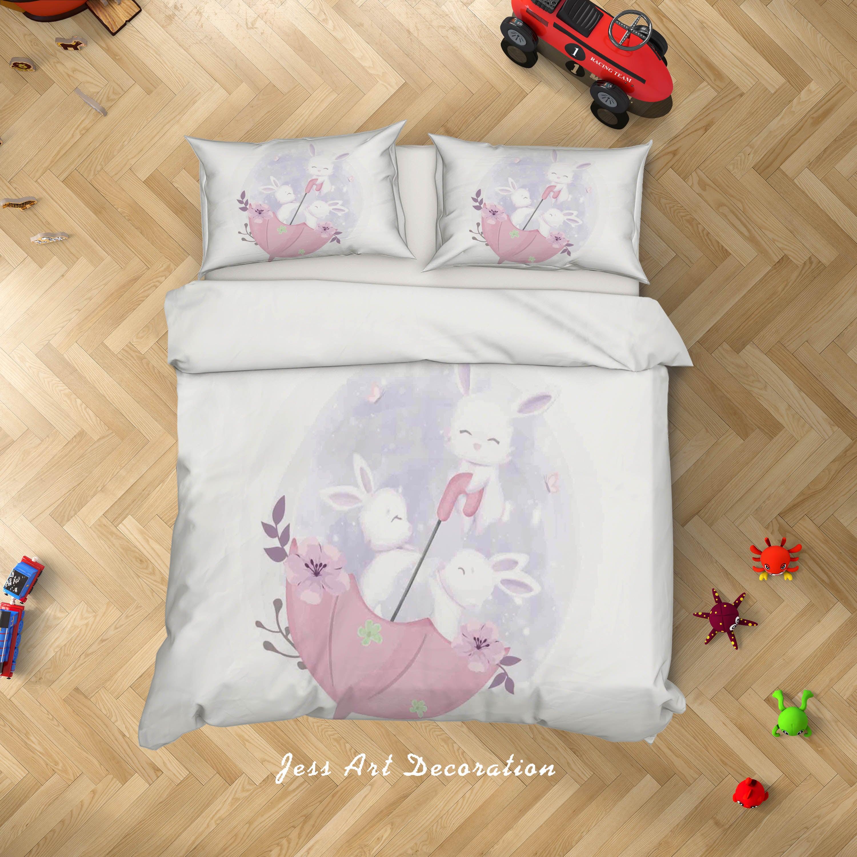 3D White Rabbit Umbrella Quilt Cover Set Bedding Set Duvet Cover Pillowcases SF09- Jess Art Decoration