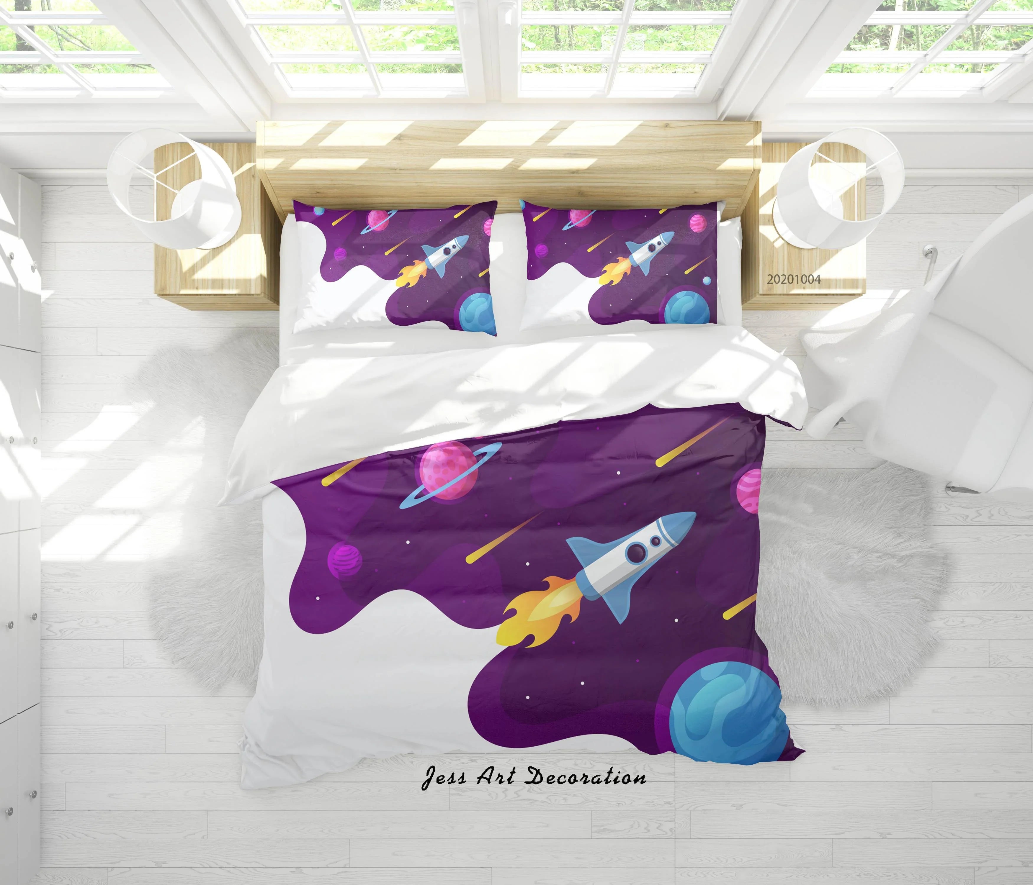 3D Planet  Astronaut Spaceship Quilt Cover Set Bedding Set Duvet Cover Pillowcases WJ 9389- Jess Art Decoration