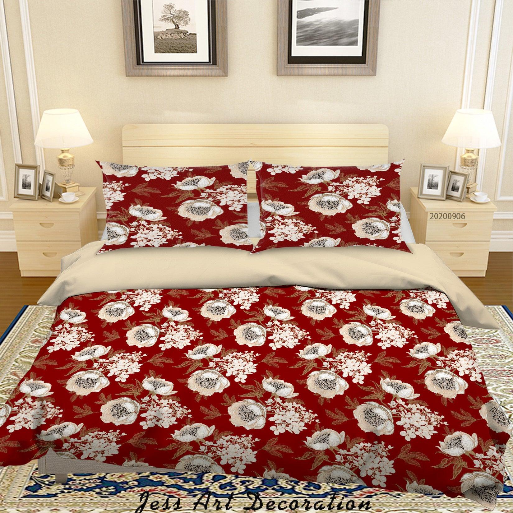 3D Vintage Leaves White Floral Pattern Quilt Cover Set Bedding Set Duvet Cover Pillowcases WJ 3641- Jess Art Decoration
