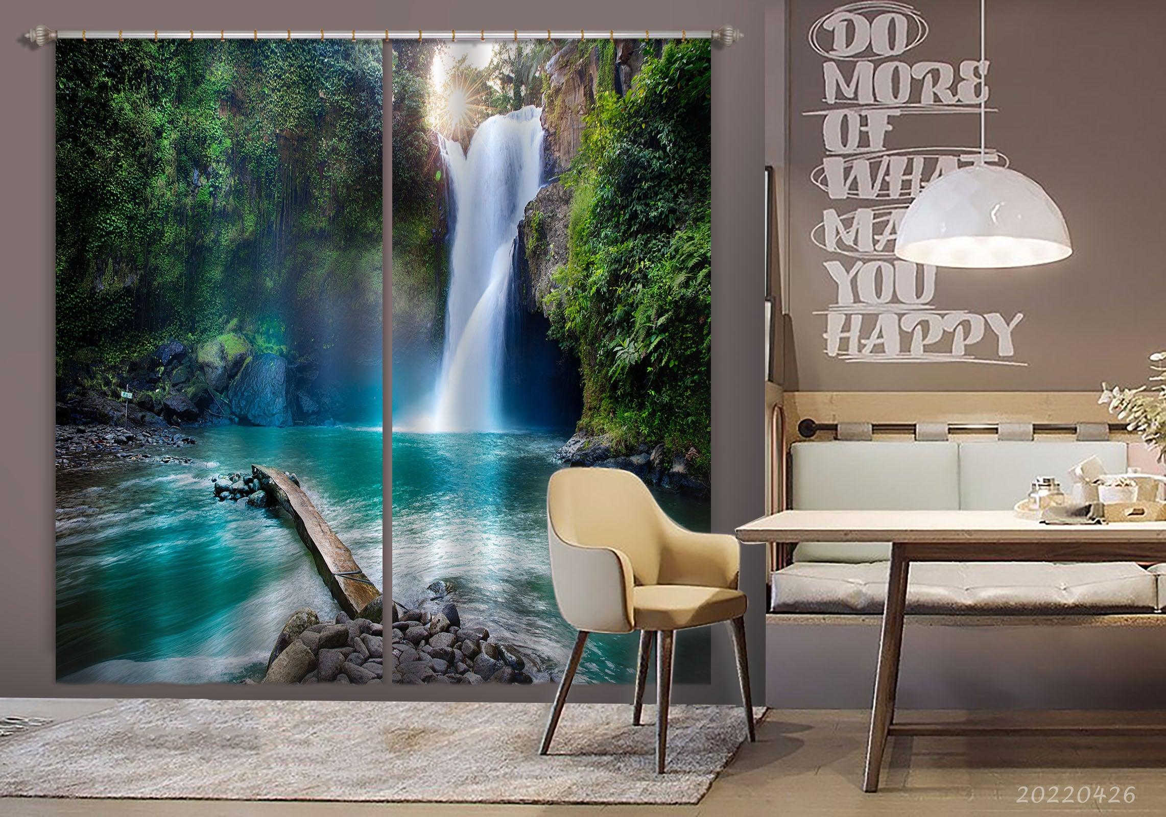 3D Landscape Mountain Waterfall River Tree Sun Curtains and Drapes GD 4907- Jess Art Decoration