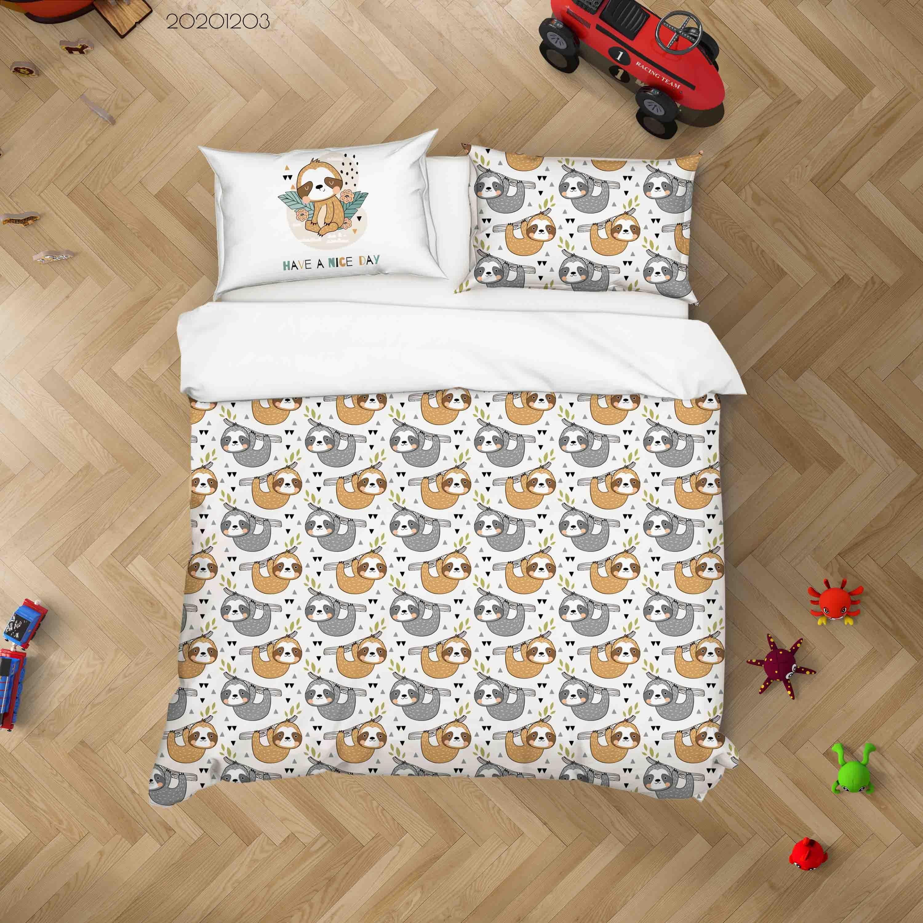 3D Cartoon Hand Drawn Sloth Animal Pattern Quilt Cover Set Bedding Set Duvet Cover Pillowcases LXL- Jess Art Decoration