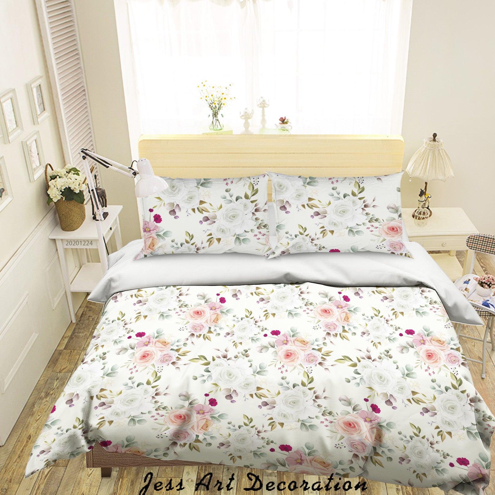 3D Watercolor Pink Floral Quilt Cover Set Bedding Set Duvet Cover Pillowcases 122 LQH- Jess Art Decoration