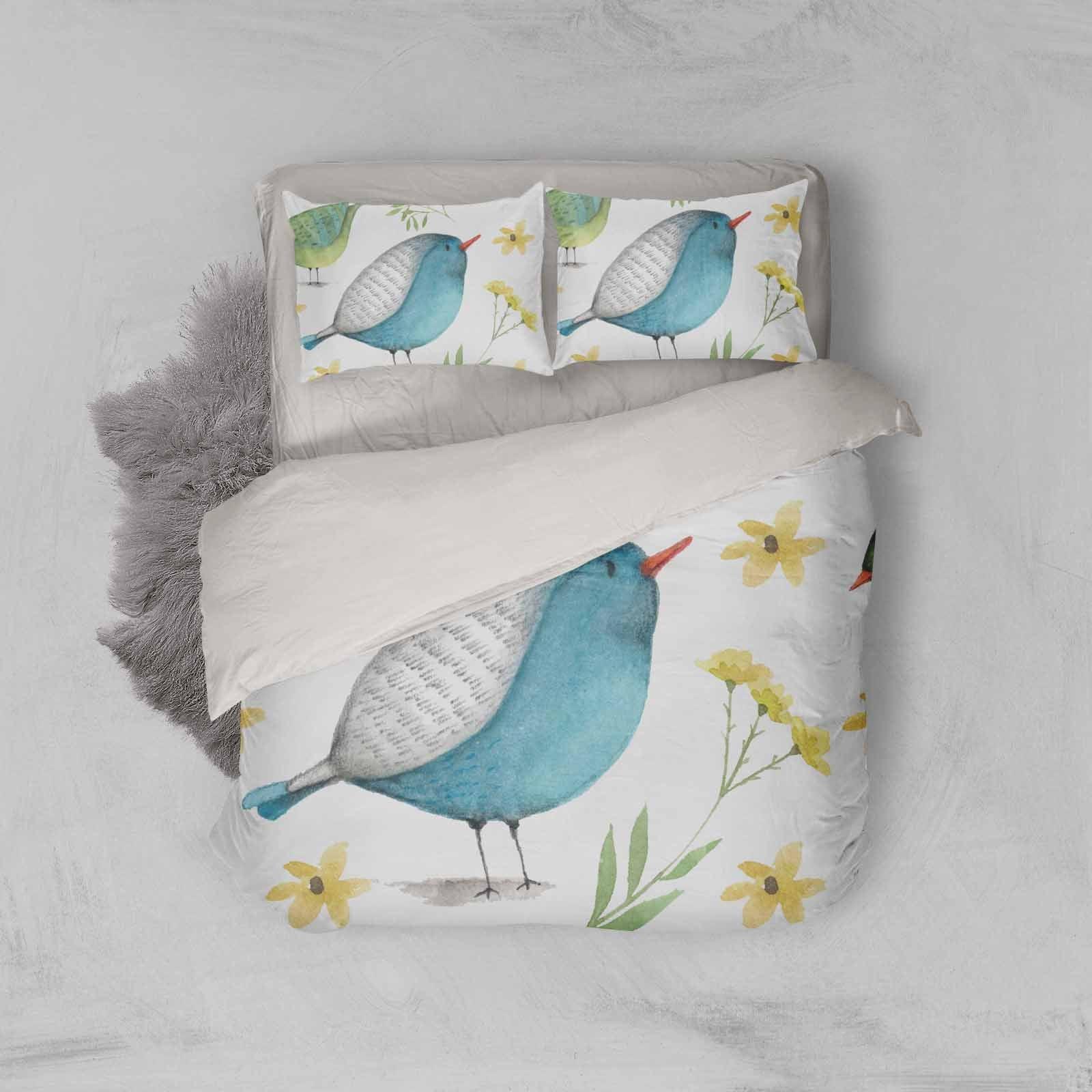 3D White Blue Bird Floral Quilt Cover Set Bedding Set Pillowcases 21- Jess Art Decoration