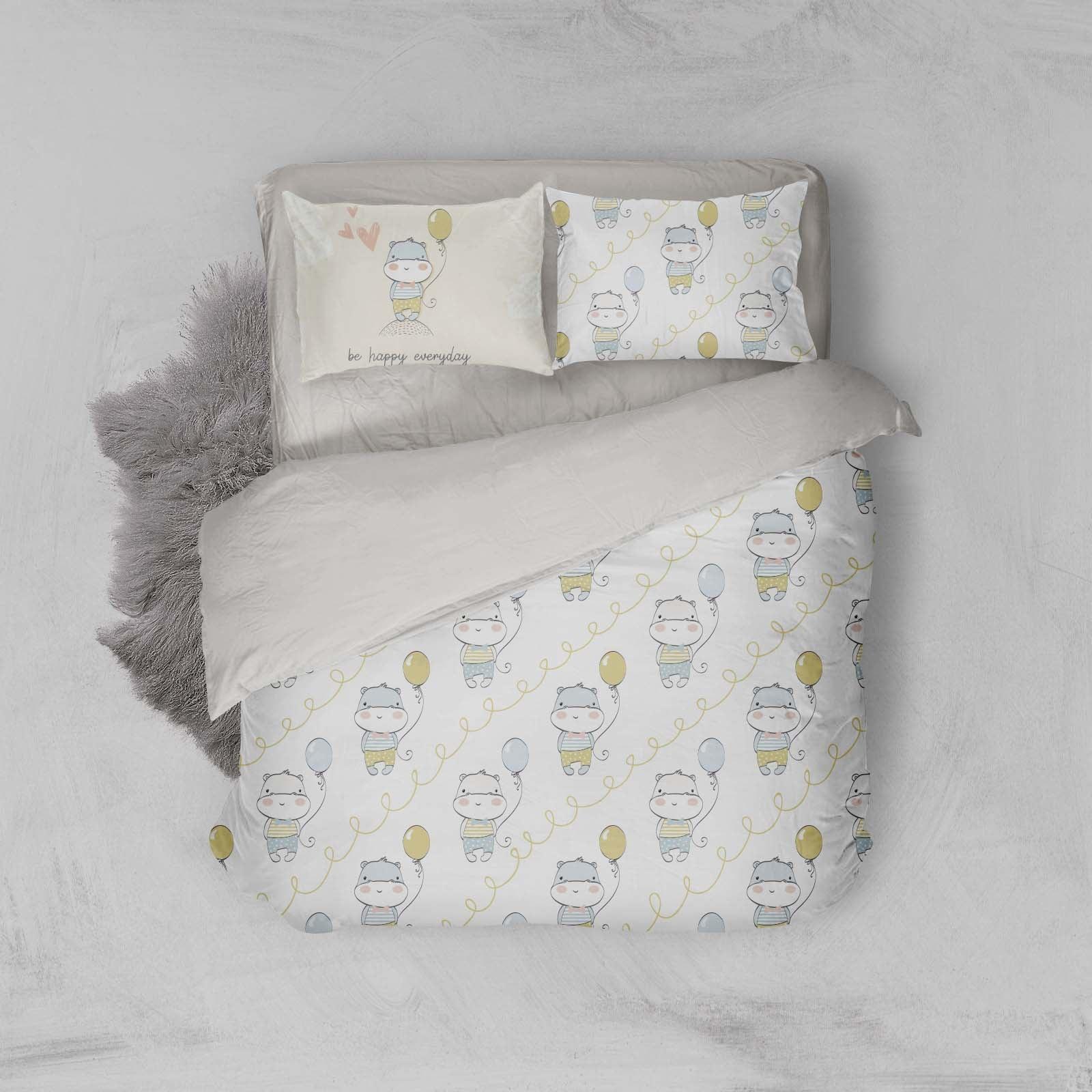 3D Cartoon Balloon Hippo Animal Quilt Cover Set Bedding Set Duvet Cover Pillowcases LXL- Jess Art Decoration