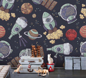 3D Cartoon Space Rocket Planet Wall Mural Wallpaper A204 LQH- Jess Art Decoration