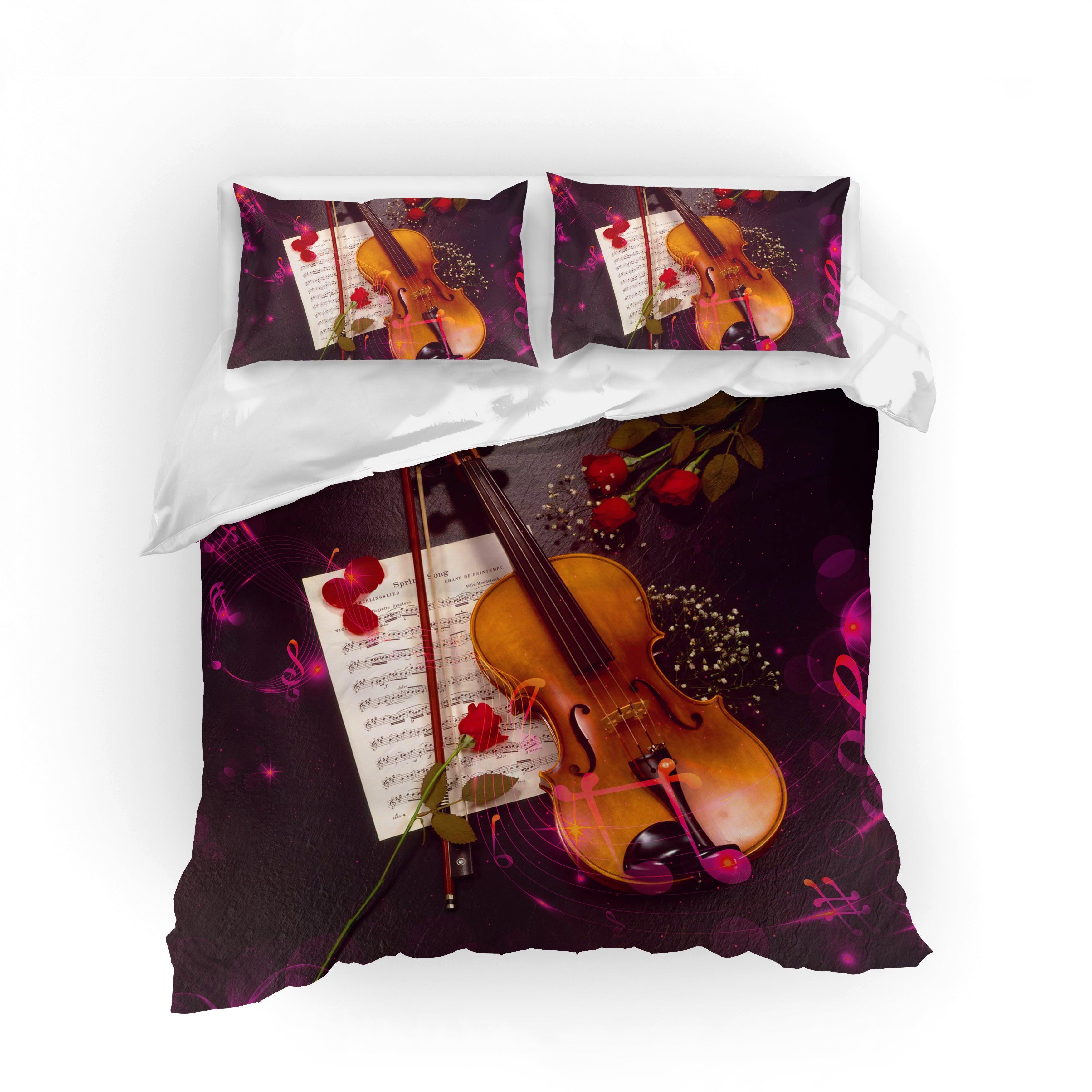 3D Violin Sheet Music Quilt Cover Set Bedding Set Pillowcases 01- Jess Art Decoration
