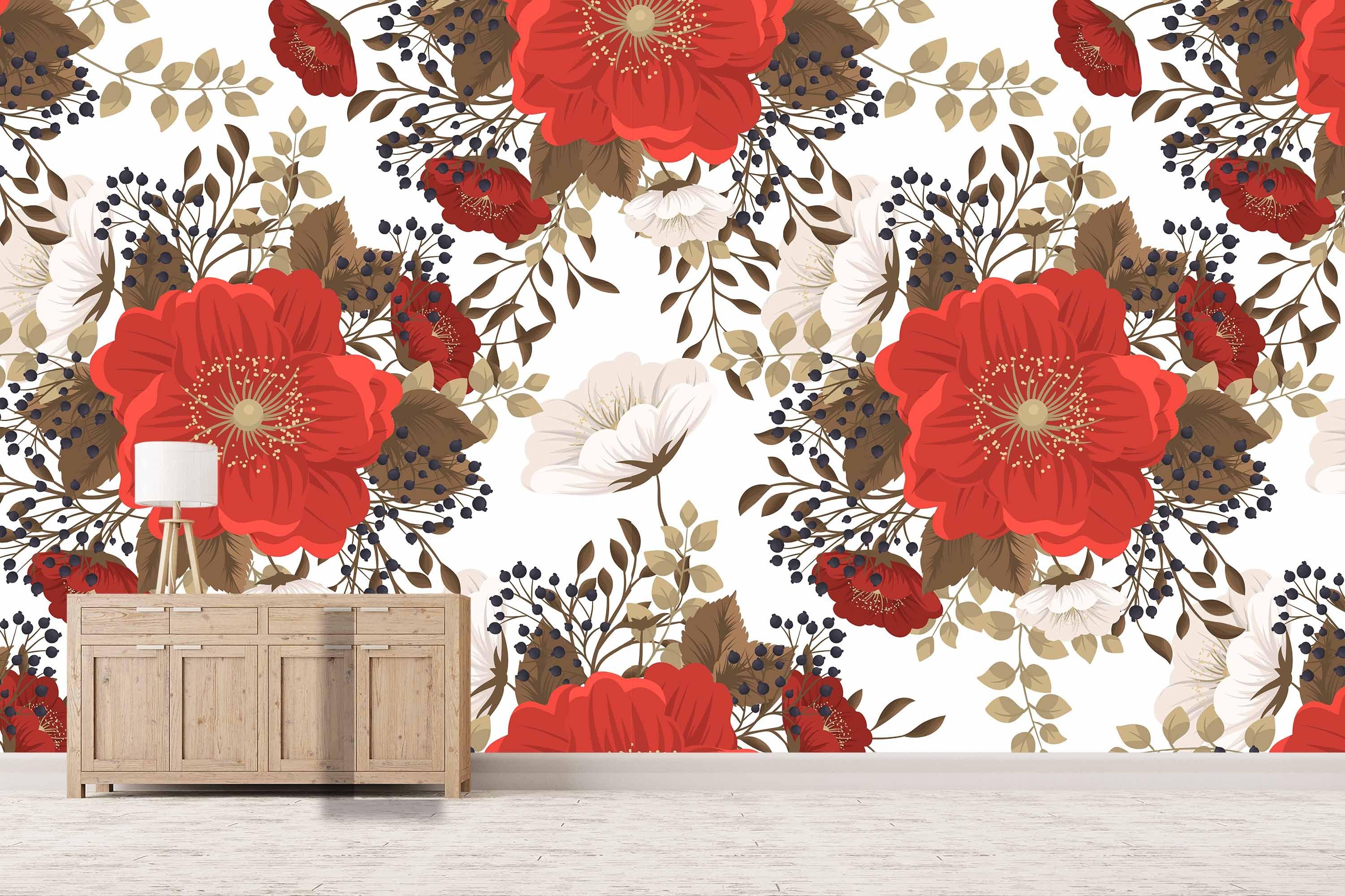 3D red flowers wall mural wallpaper 8- Jess Art Decoration