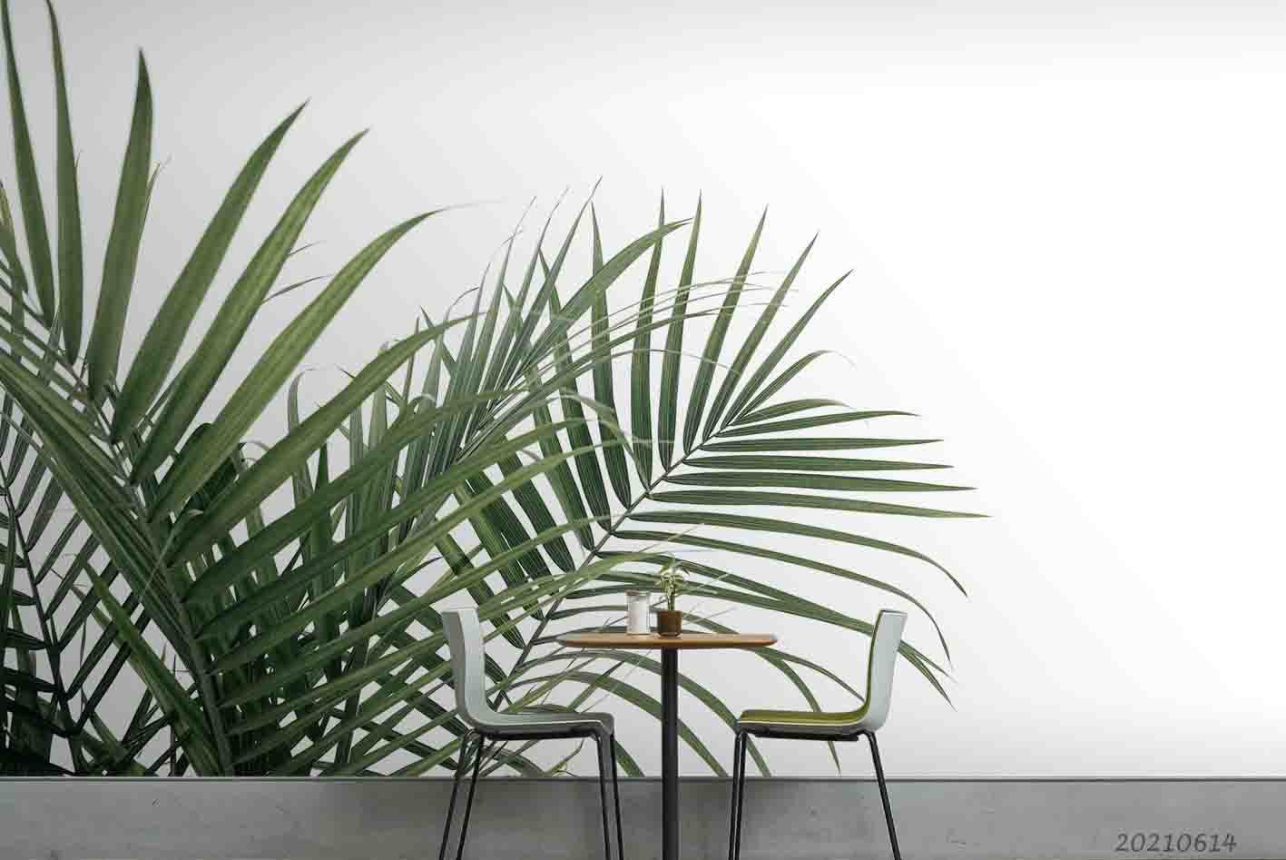 3D Tropics Plant Leaf White Background Wall Mural Wallpaper SWW2397- Jess Art Decoration