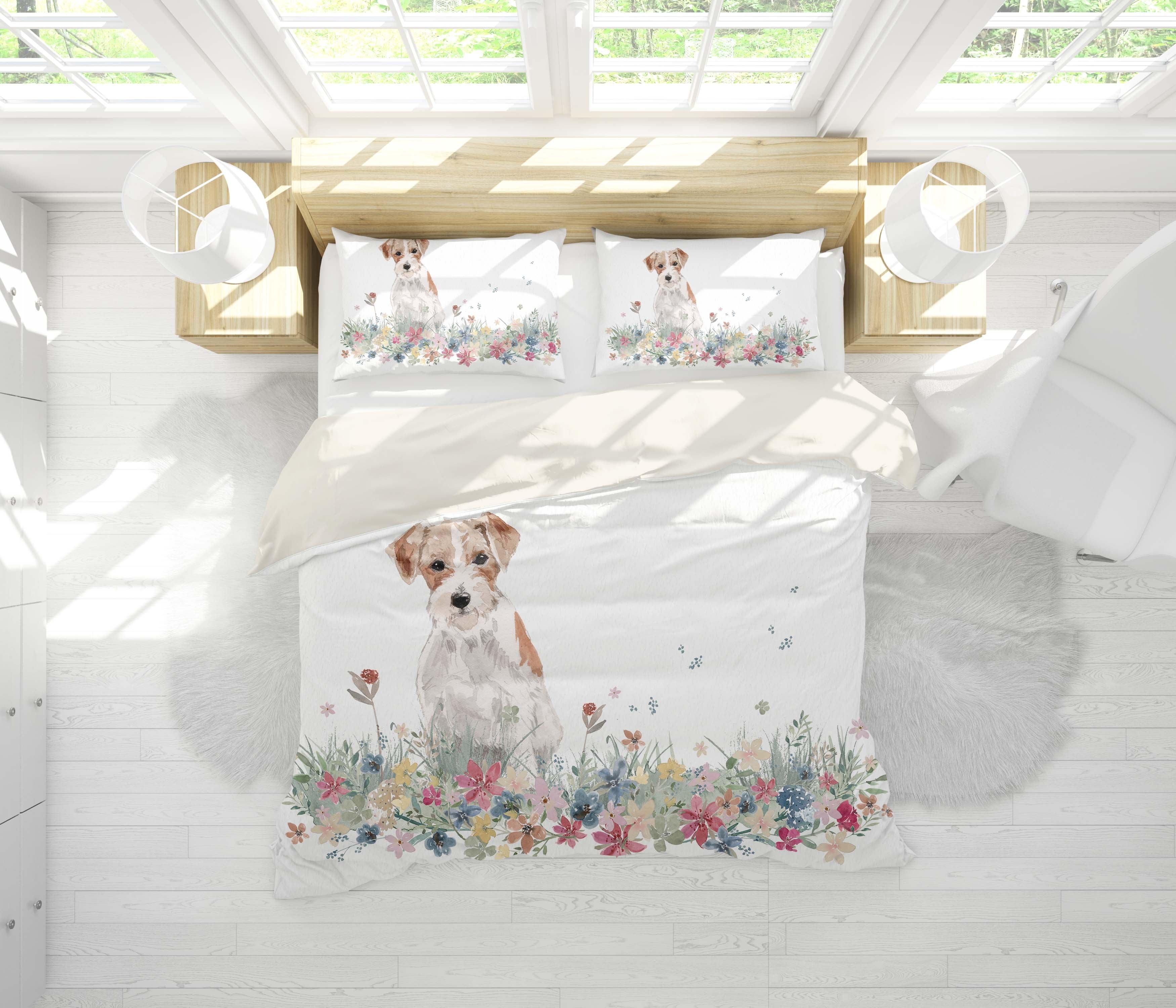 3D Dog Floral Quilt Cover Set Bedding Set Pillowcases 13- Jess Art Decoration