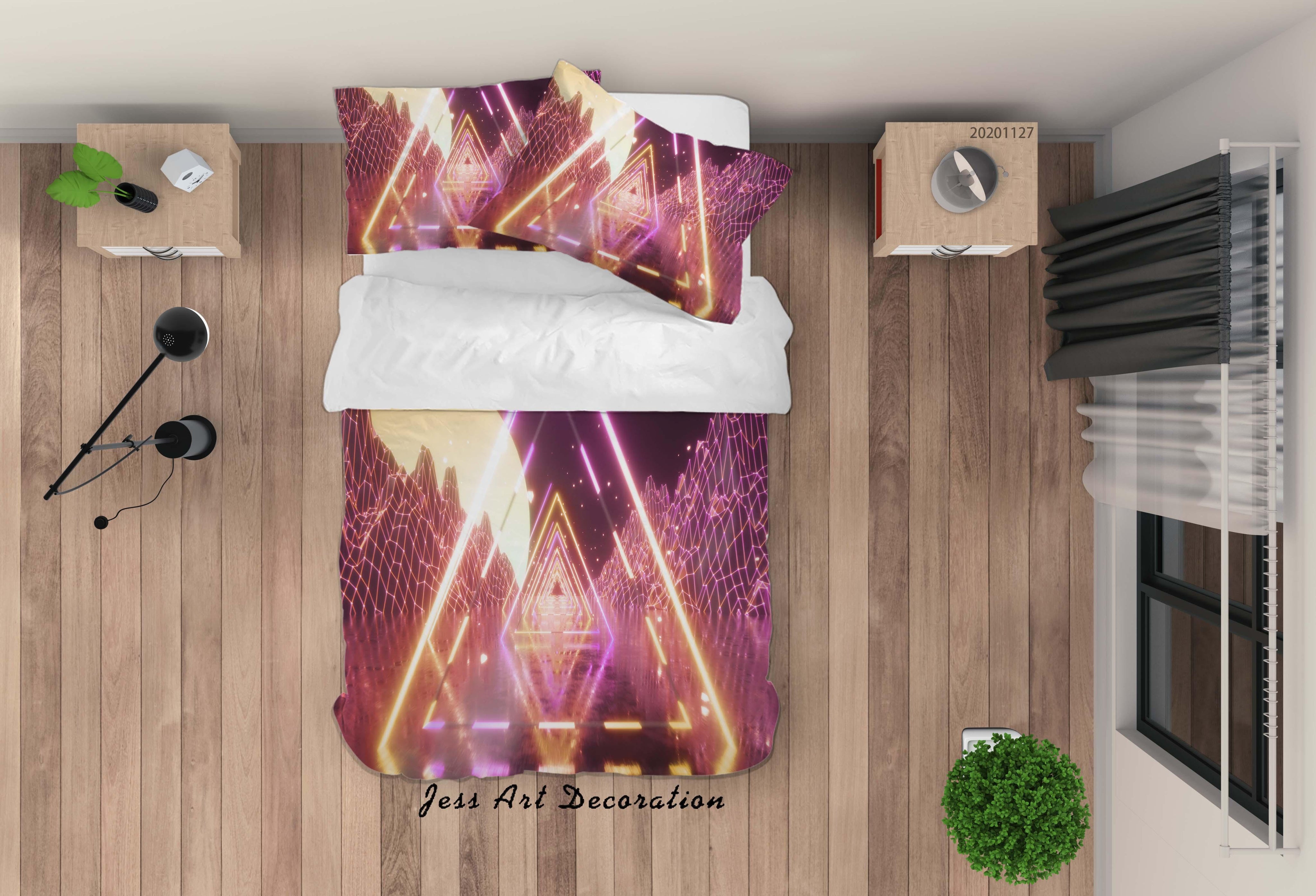 3D Abstract Digital Purple Light Quilt Cover Set Bedding Set Duvet Cover Pillowcases LXL- Jess Art Decoration